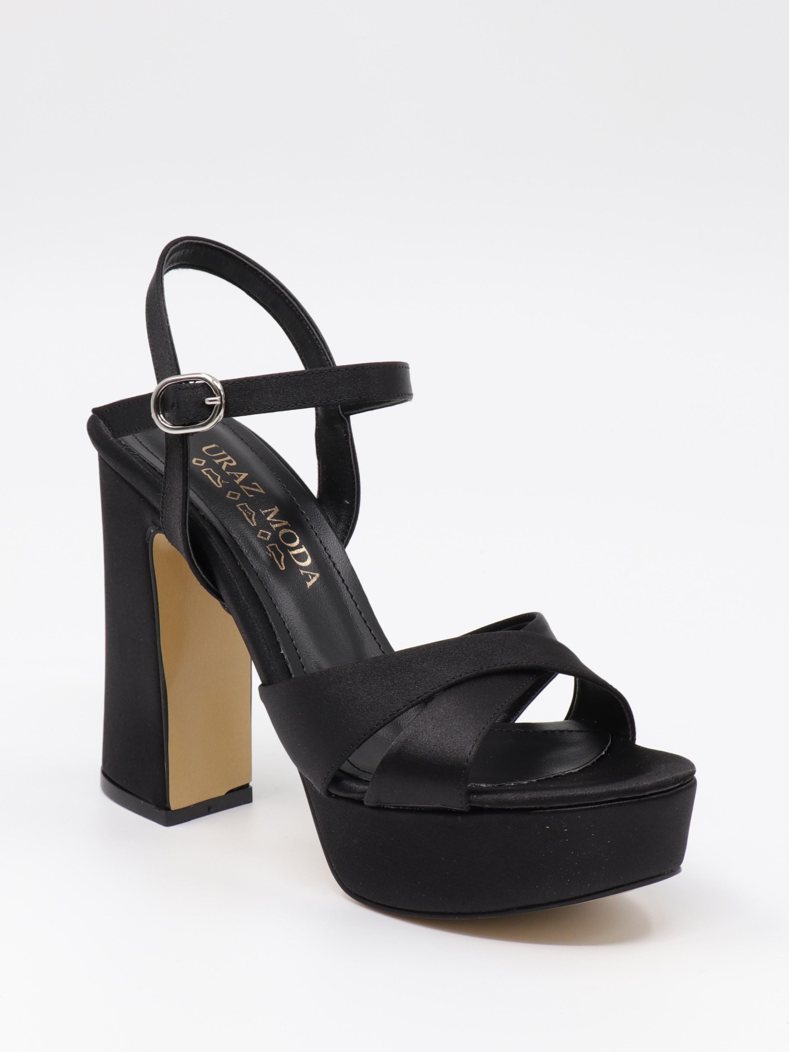 Nesil Shoes Uraz 795 Siyah Saten Platform Kadın Sandalet