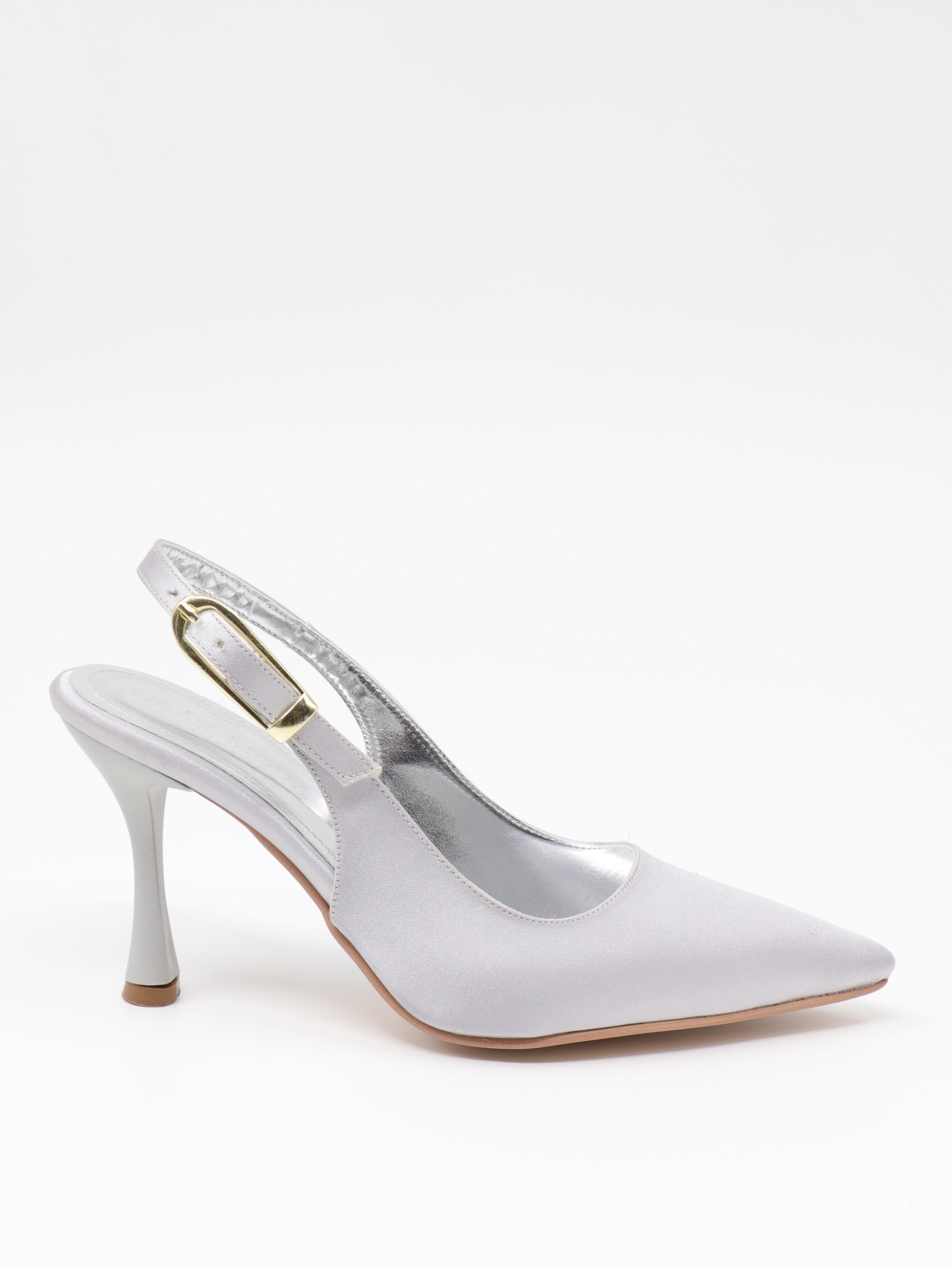 Nesil Shoes Uraz 800 Gümüş Saten Arkası Açık Topuklu Kadın Ayakkabı