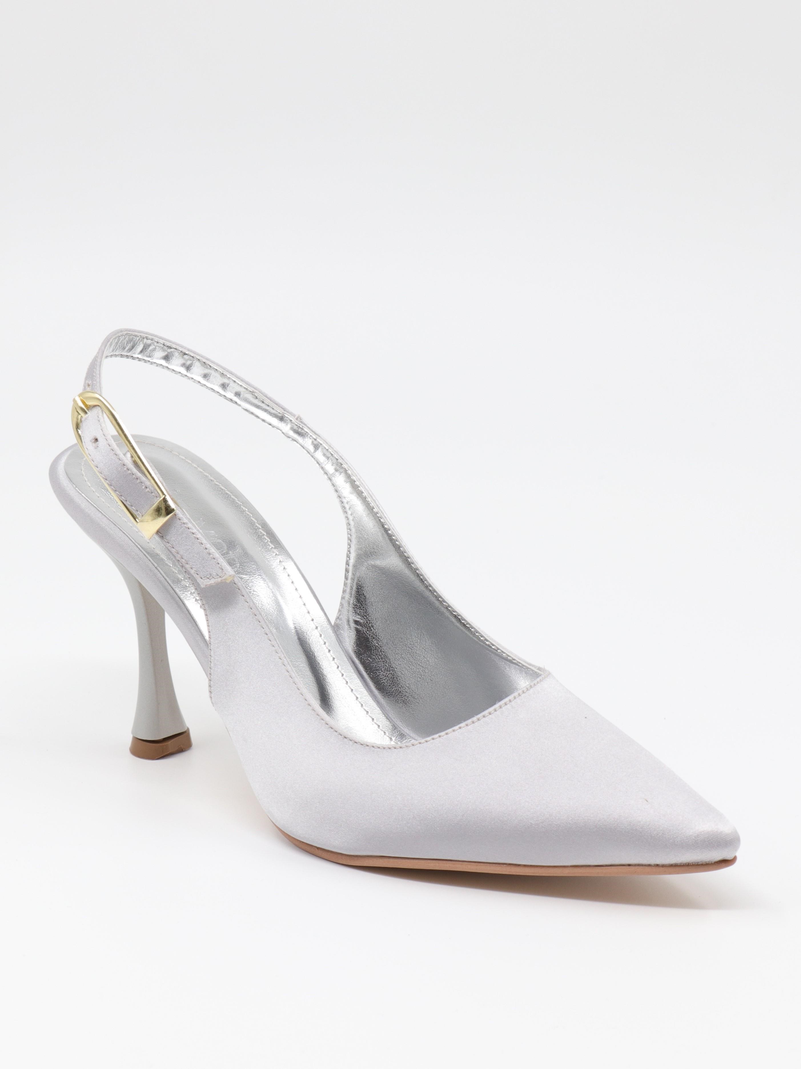 Nesil Shoes Uraz 800 Gümüş Saten Arkası Açık Topuklu Kadın Ayakkabı