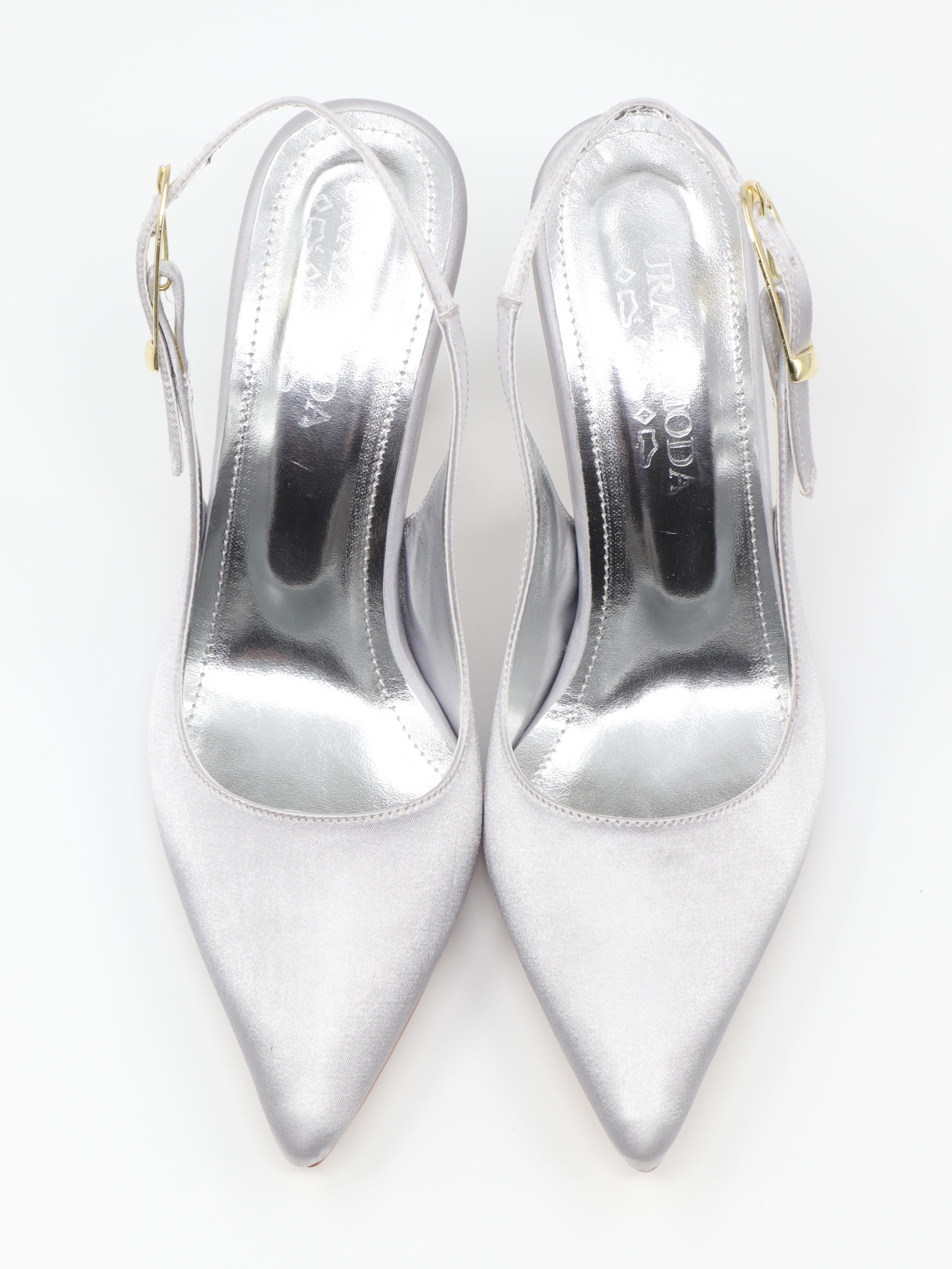 Nesil Shoes Uraz 800 Gümüş Saten Arkası Açık Topuklu Kadın Ayakkabı