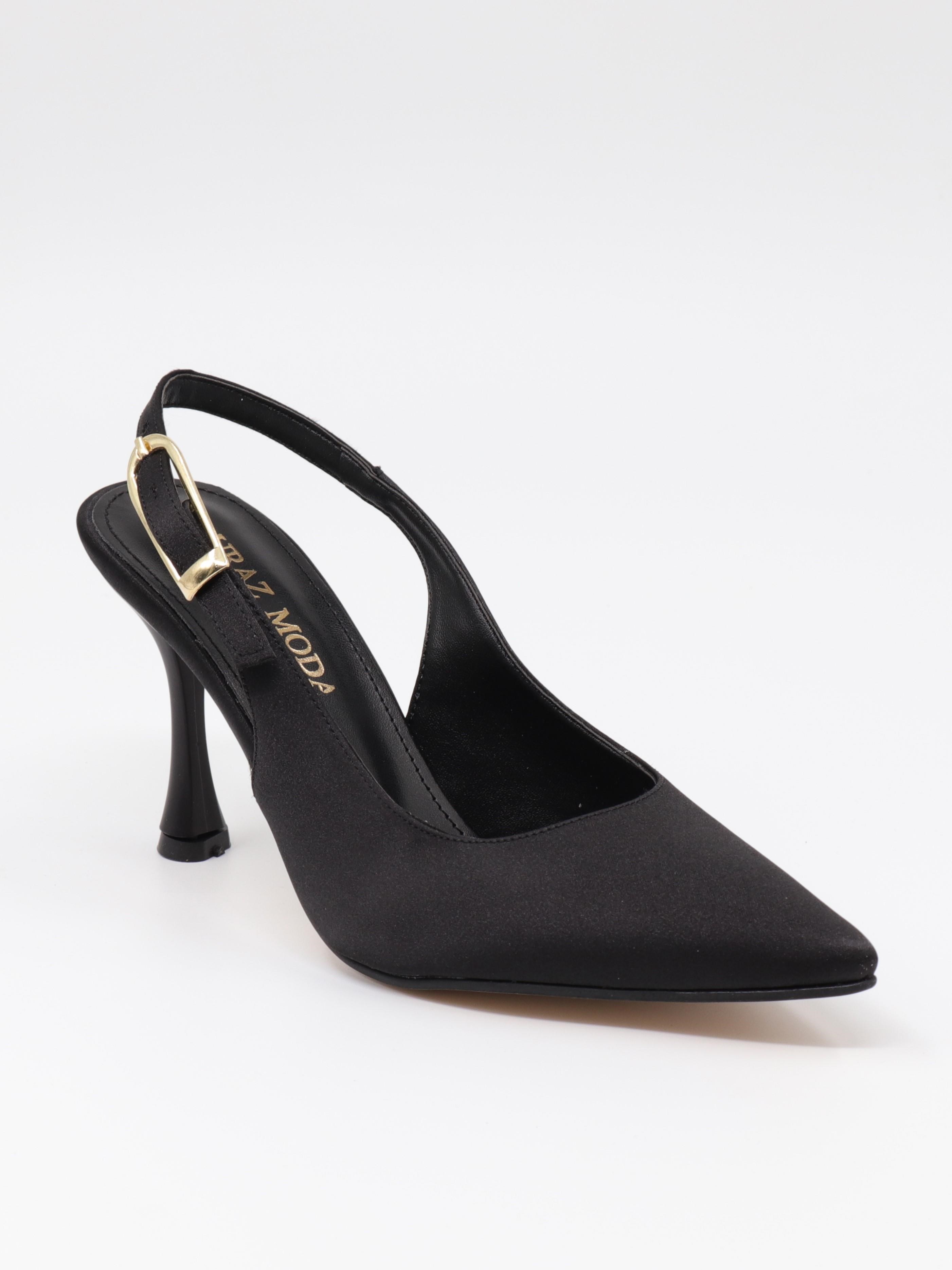 Nesil Shoes Uraz 800 Siyah Saten Arkası Açık Topuklu Kadın Ayakkabı