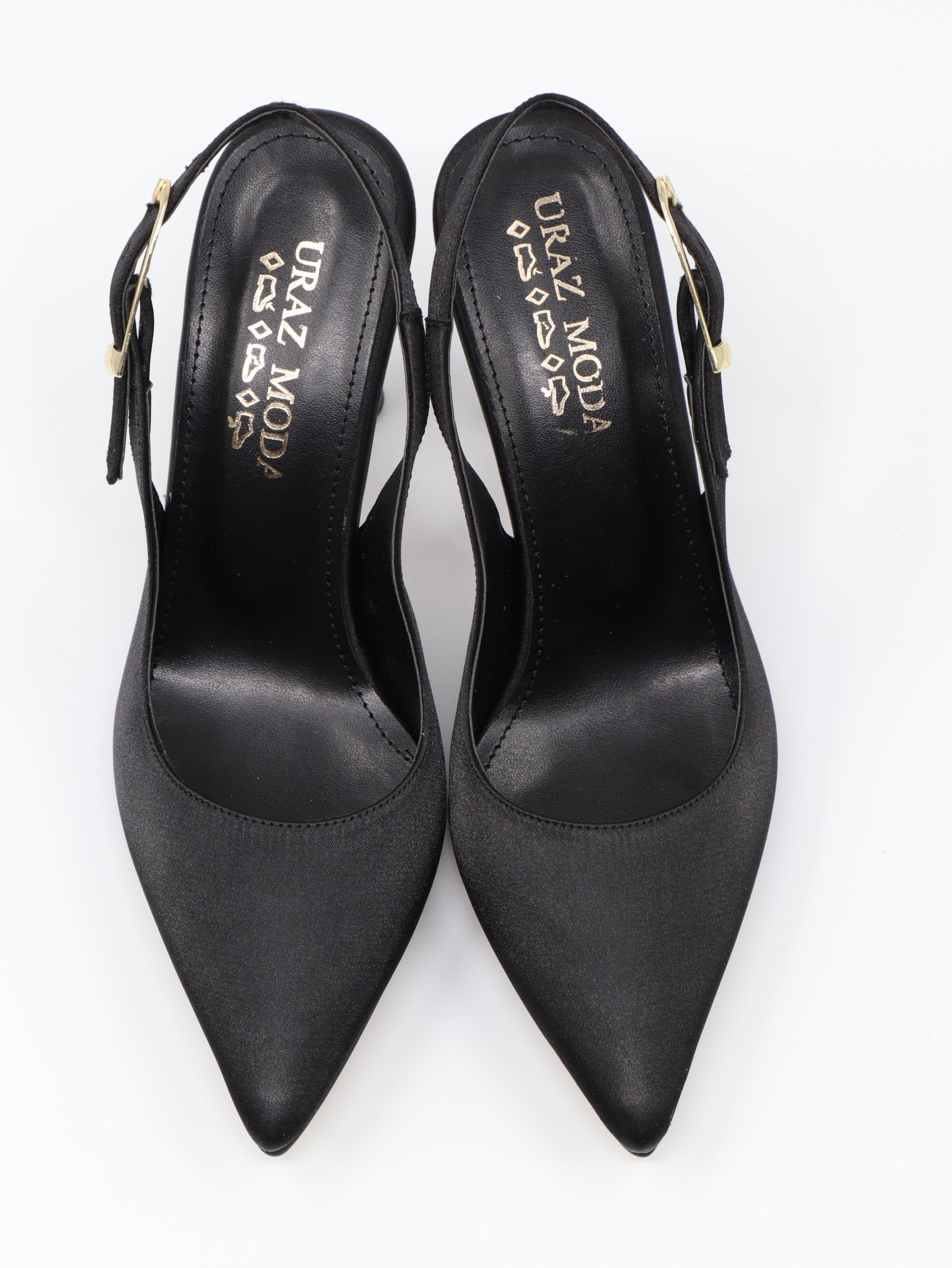 Nesil Shoes Uraz 800 Siyah Saten Arkası Açık Topuklu Kadın Ayakkabı