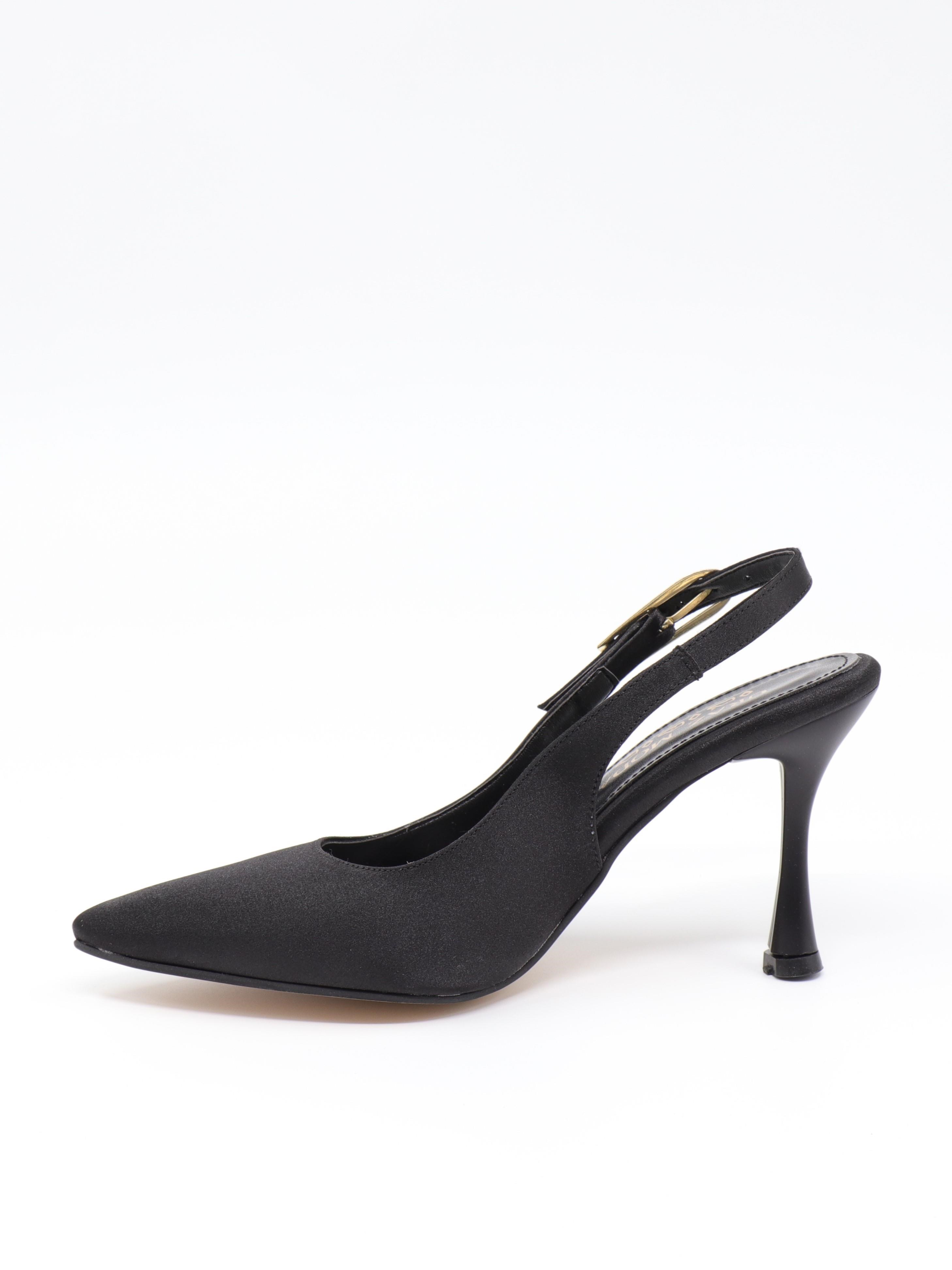 Nesil Shoes Uraz 800 Siyah Saten Arkası Açık Topuklu Kadın Ayakkabı
