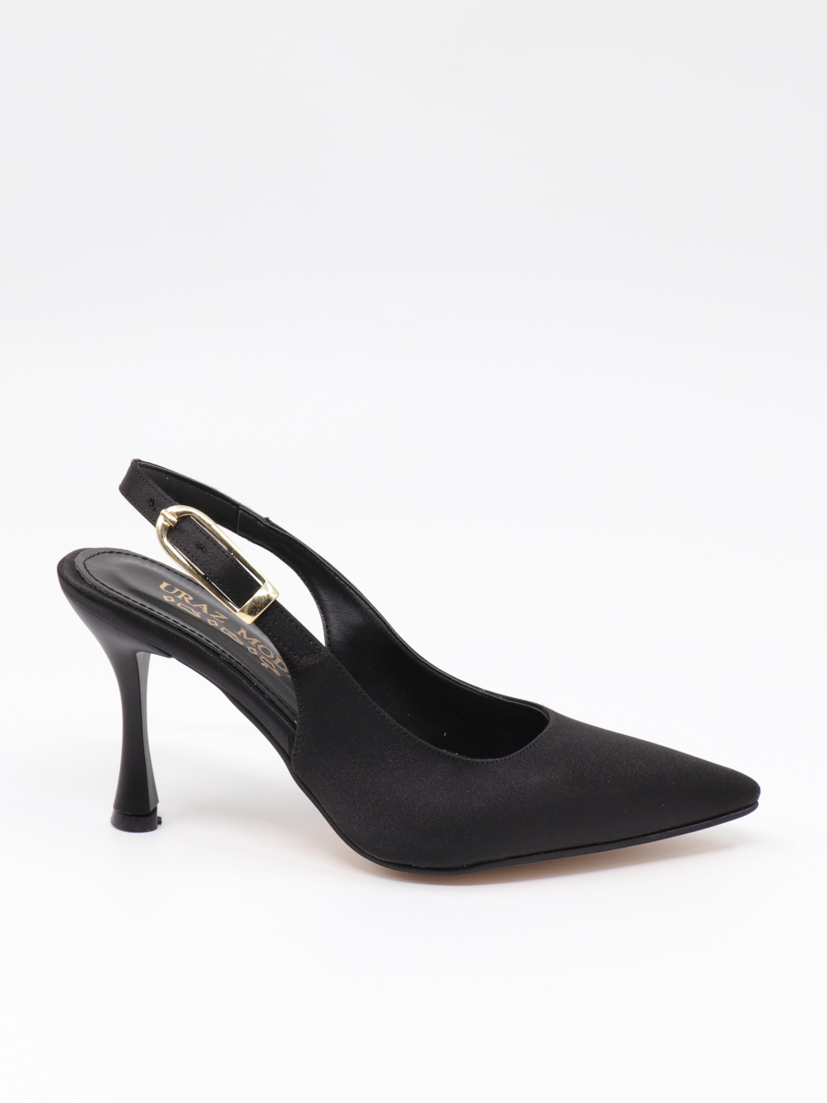 Nesil Shoes Uraz 800 Siyah Saten Arkası Açık Topuklu Kadın Ayakkabı