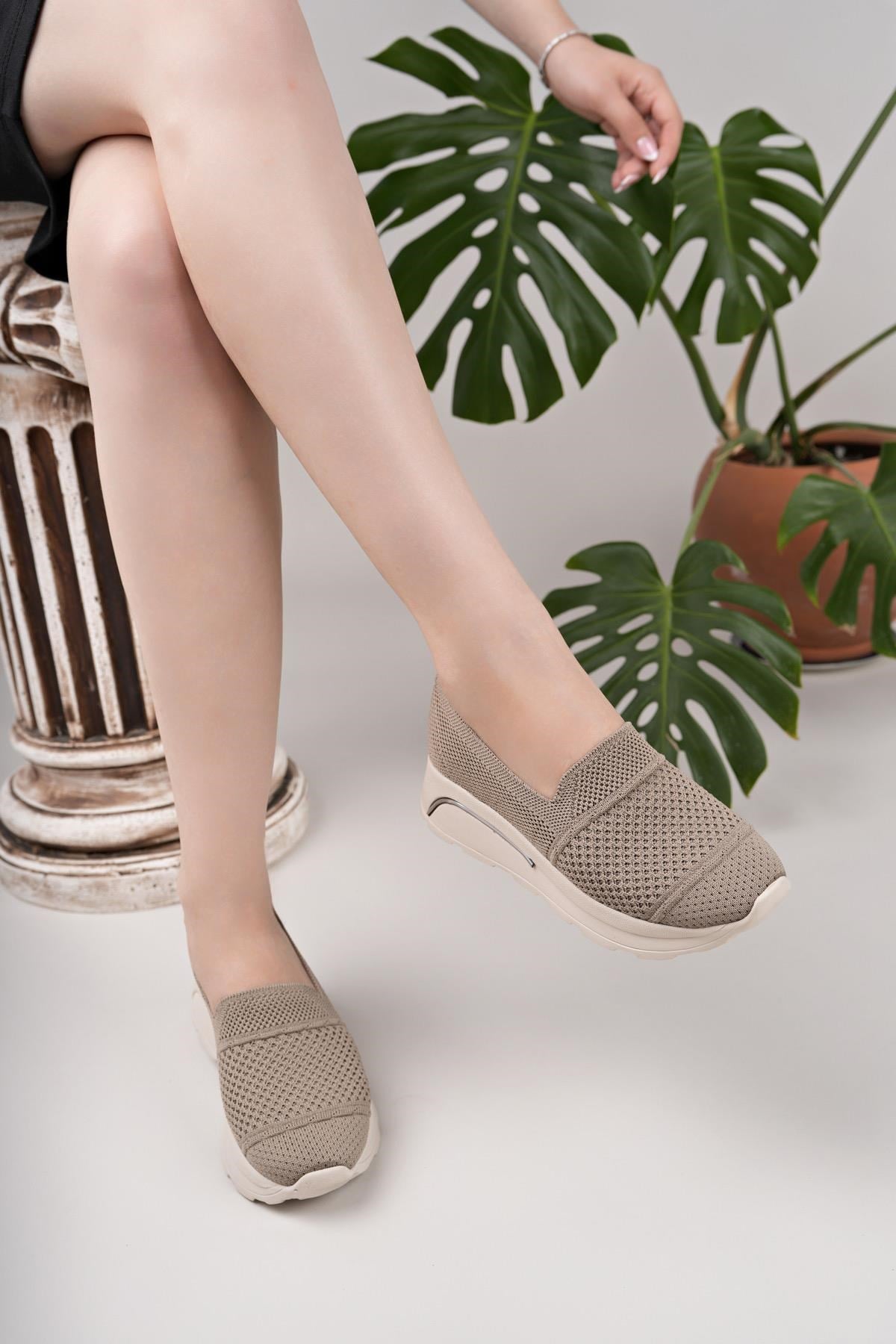 Nesil Shoes Wiss 250 Vizon Örgü Triko Kadın Ayakkabı