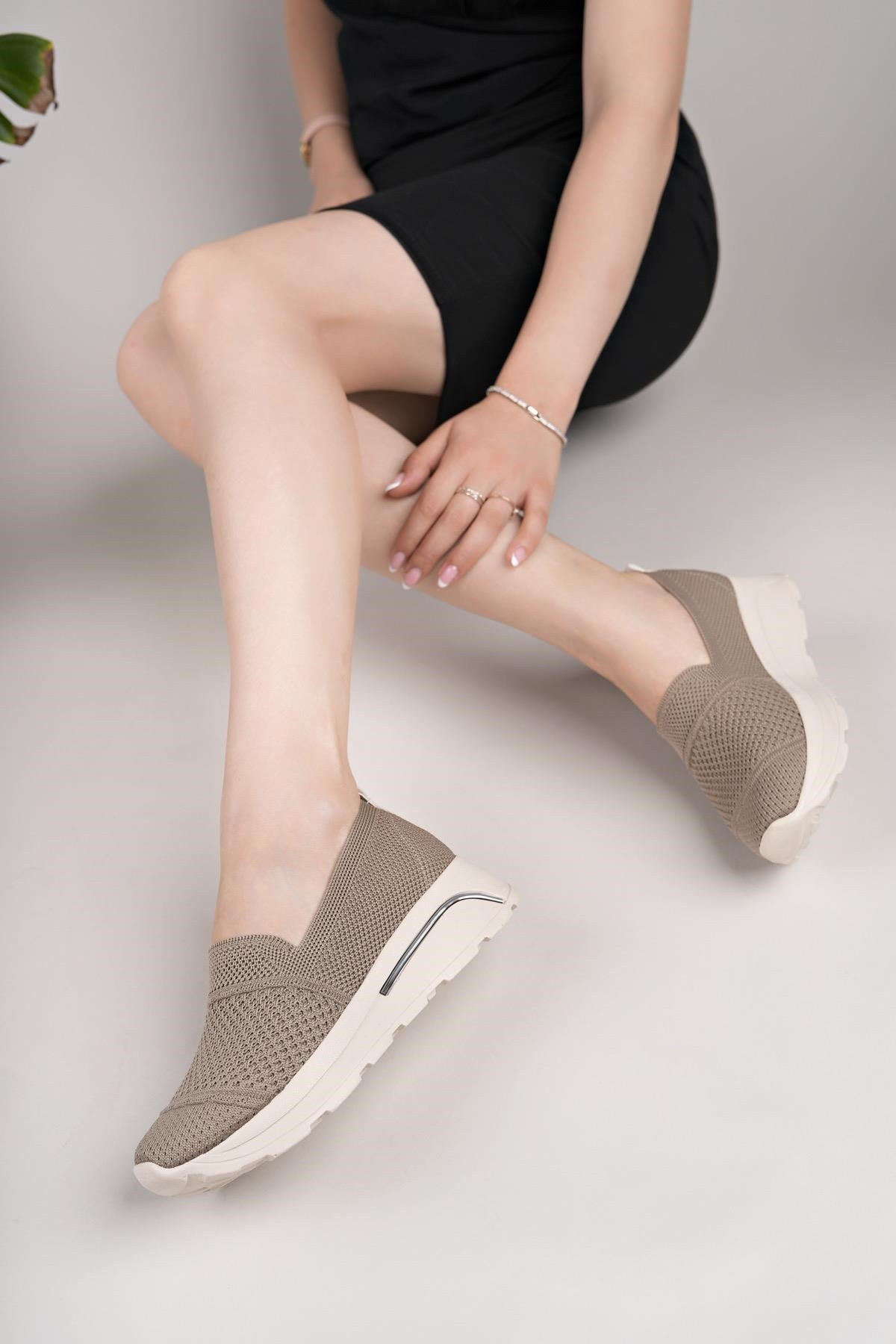 Nesil Shoes Wiss 250 Vizon Örgü Triko Kadın Ayakkabı