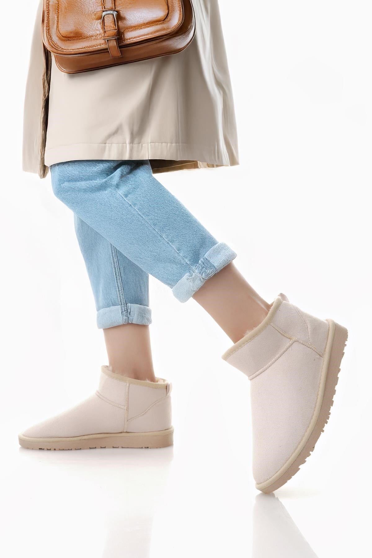 Nesil Shoes Ypr 7391 Bej Süet İçi Kürklü Su İtici Kadın Bot