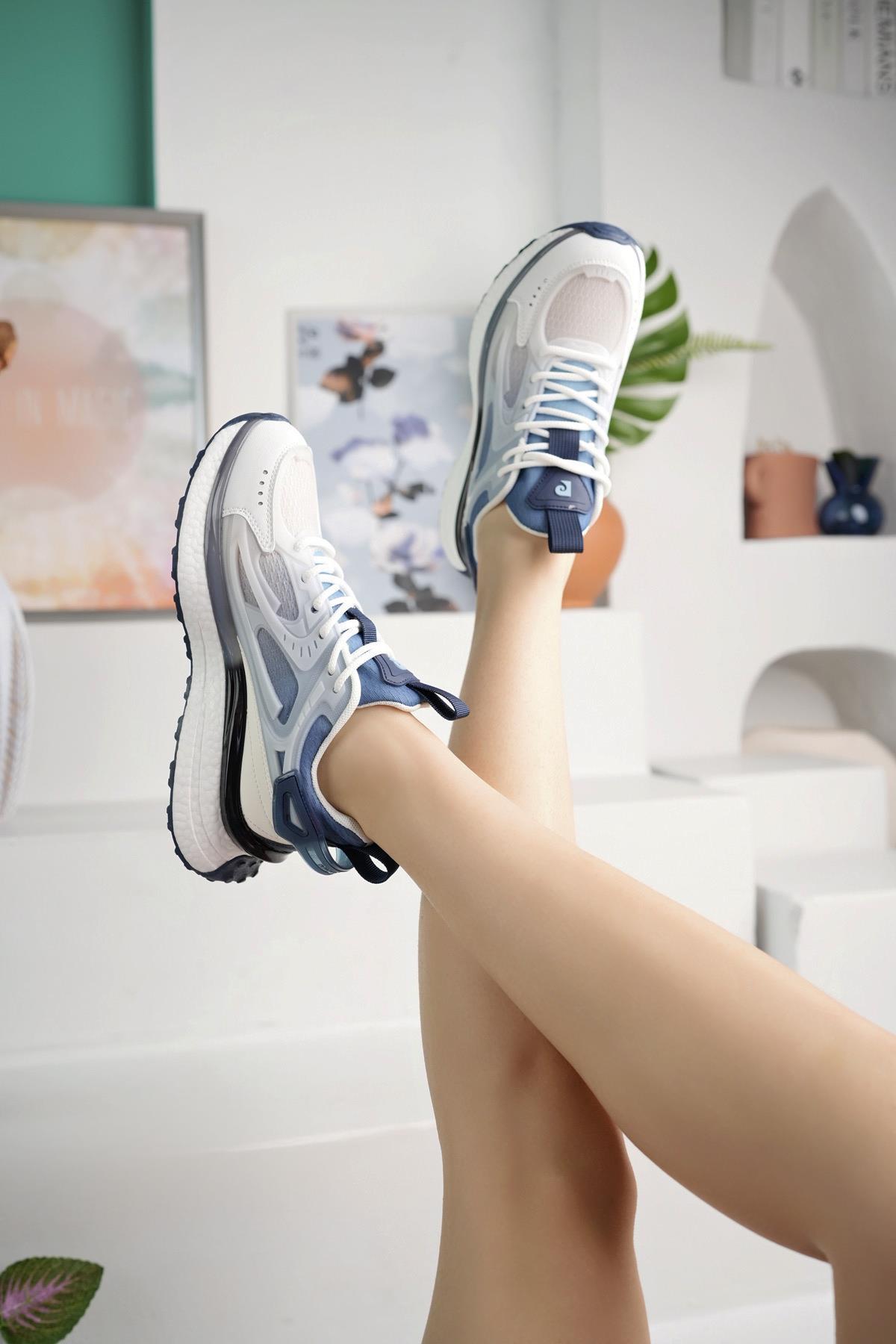 Pierre Cardin 10106 Beyaz-Mavi Memory Foam Kadın Sneakers