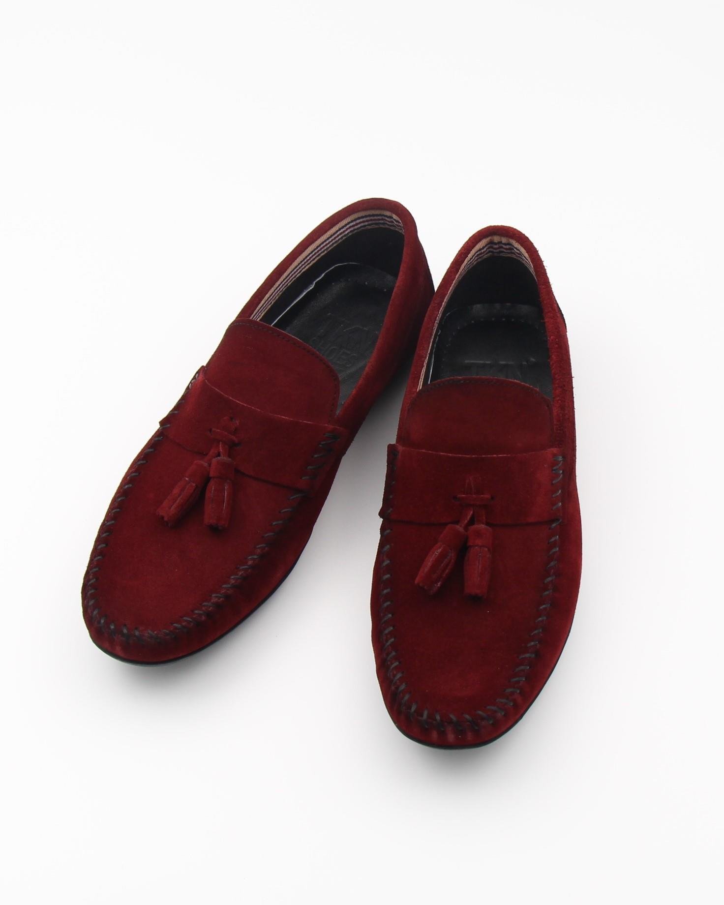 Tkn 019 Bordo Hakiki Süet Deri Günlük Erkek Ayakkabı