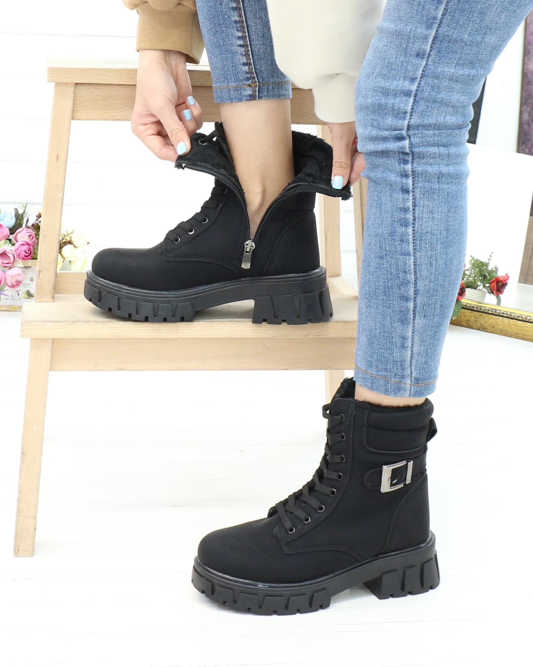 Twingo 7647 Siyah Kürklü Kaymaz Taban Kadın Kar Botu