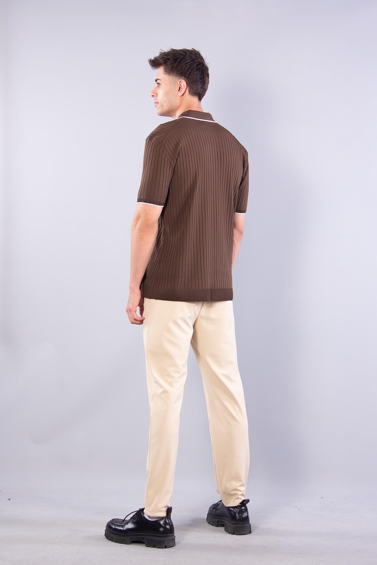 T-shirtmckanzie10020 Polo Yaka Kol Ve Yaka Çizgili Kendinden Şeritli T-shirtkadınerkek