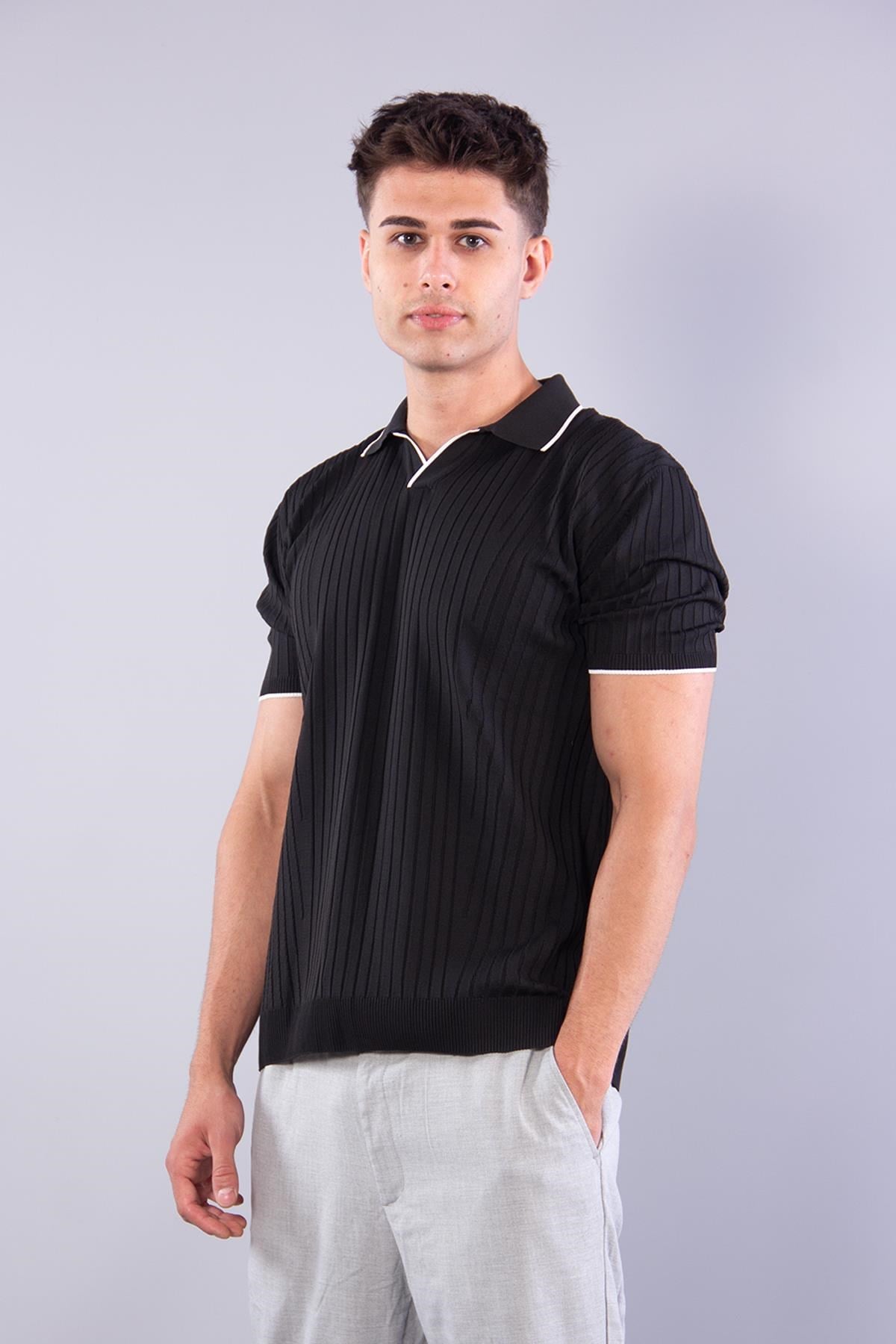 T-shirtmckanzie10020 Polo Yaka Kol Ve Yaka Çizgili Kendinden Şeritli T-shirtkadınerkek
