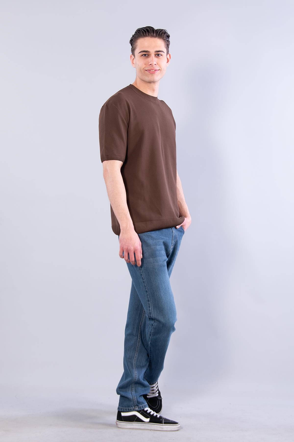 T-shirtmckanzie10023 Bisiklet Yaka Petek Örgü Triko T-shirtkadınerkek