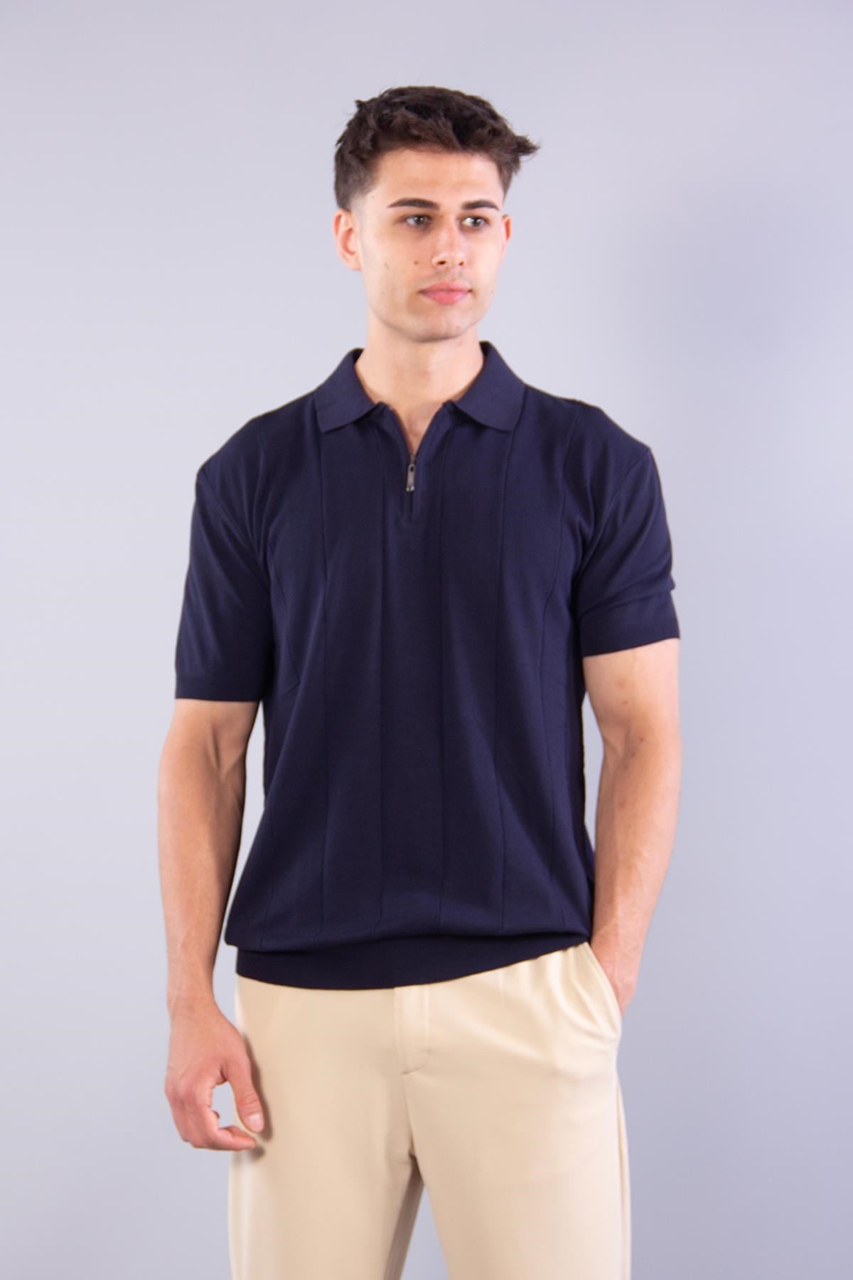 T-shirtmckanzie10026 Kendinden Şeritli Fermuarlı Yakalı Triko T-shirtkadınerkek