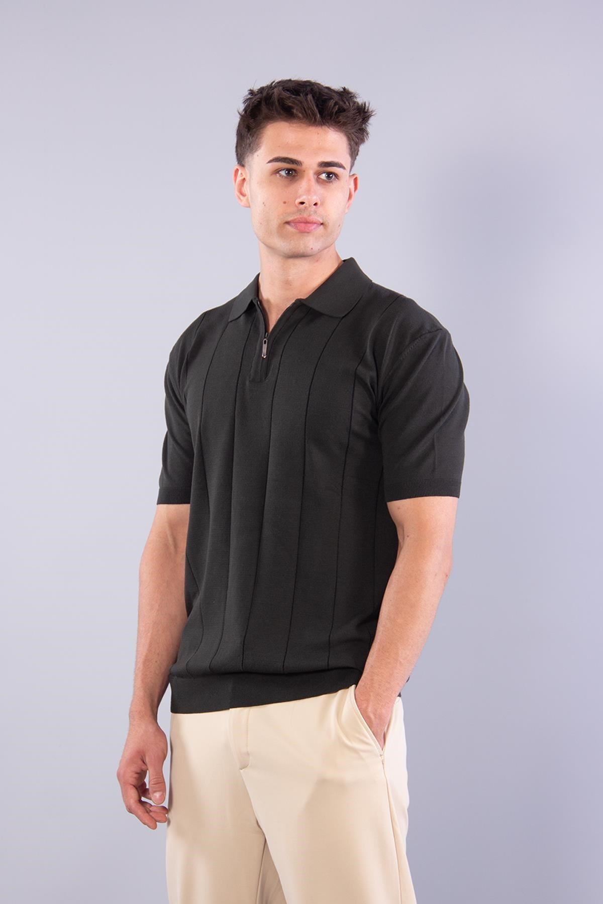 T-shirtmckanzie10026 Kendinden Şeritli Fermuarlı Yakalı Triko T-shirtkadınerkek