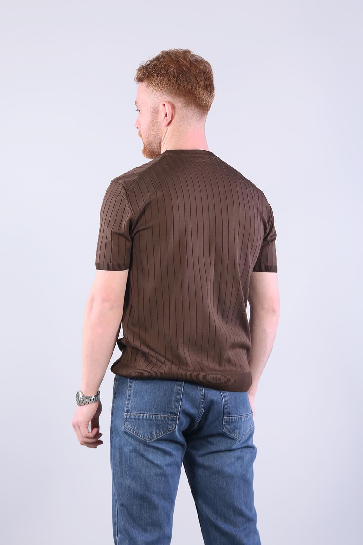 Kazakmckanzie10027 Bisiklet Yaka Triko Fitilli T-shirtkadınerkek