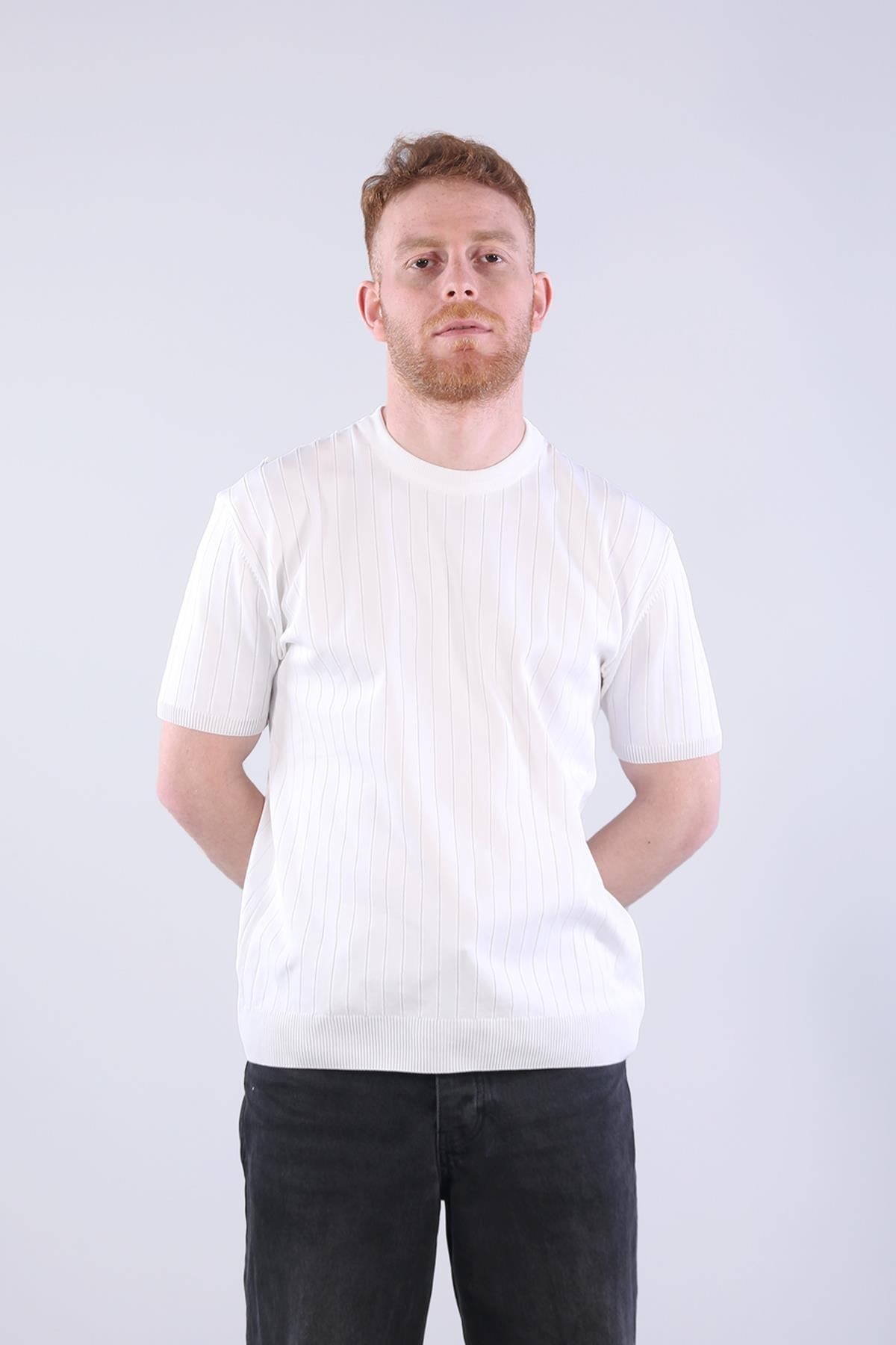 Kazakmckanzie10027 Bisiklet Yaka Triko Fitilli T-shirtkadınerkek