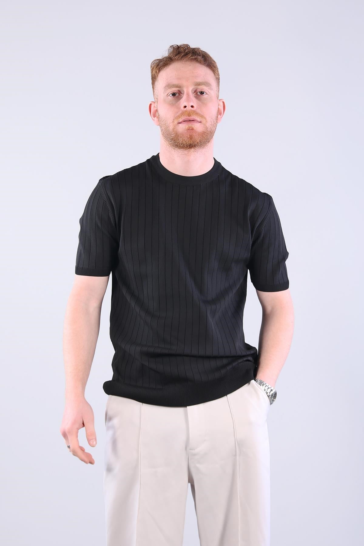 Kazakmckanzie10027 Bisiklet Yaka Triko Fitilli T-shirtkadınerkek