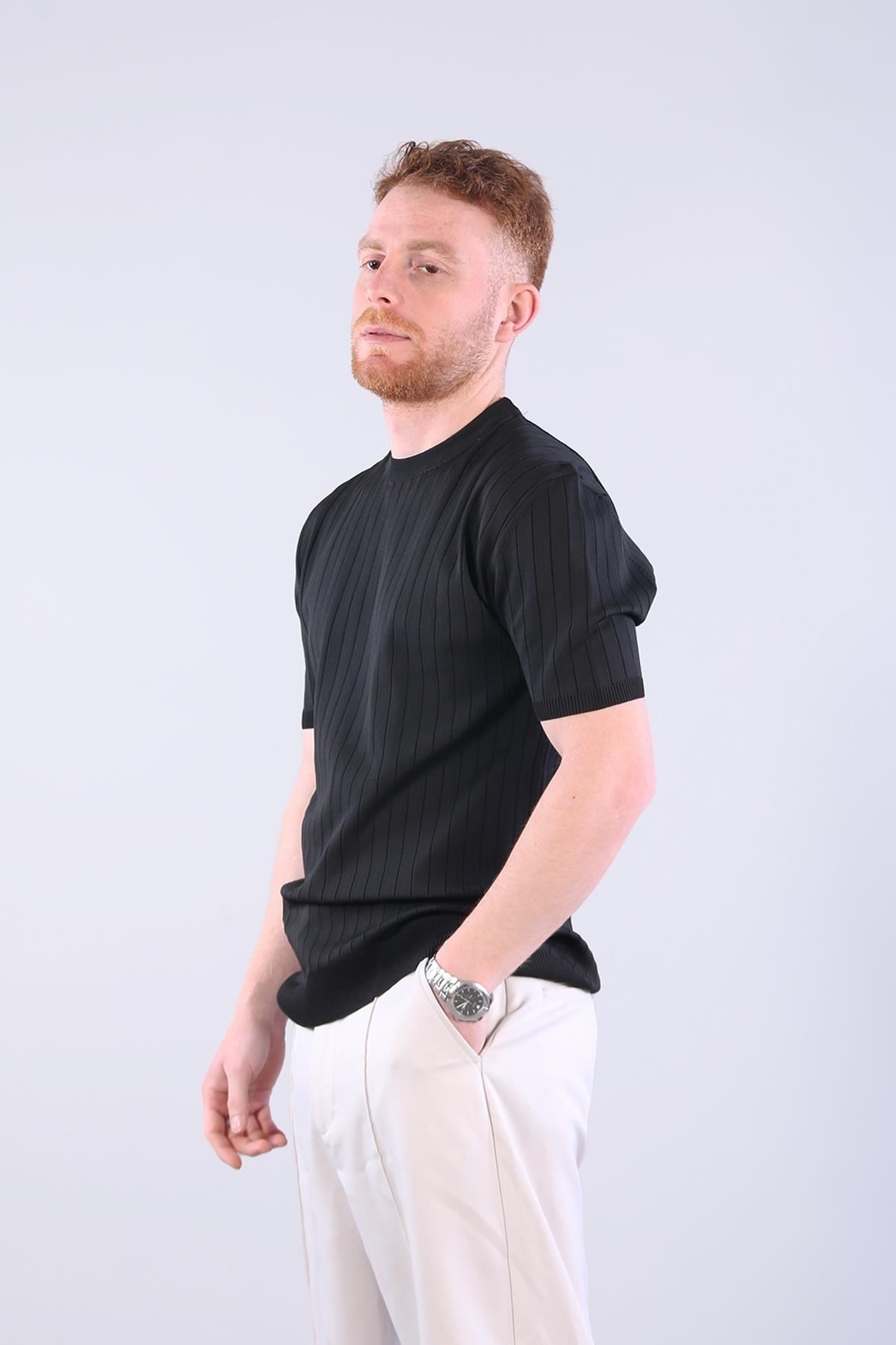 Kazakmckanzie10027 Bisiklet Yaka Triko Fitilli T-shirtkadınerkek