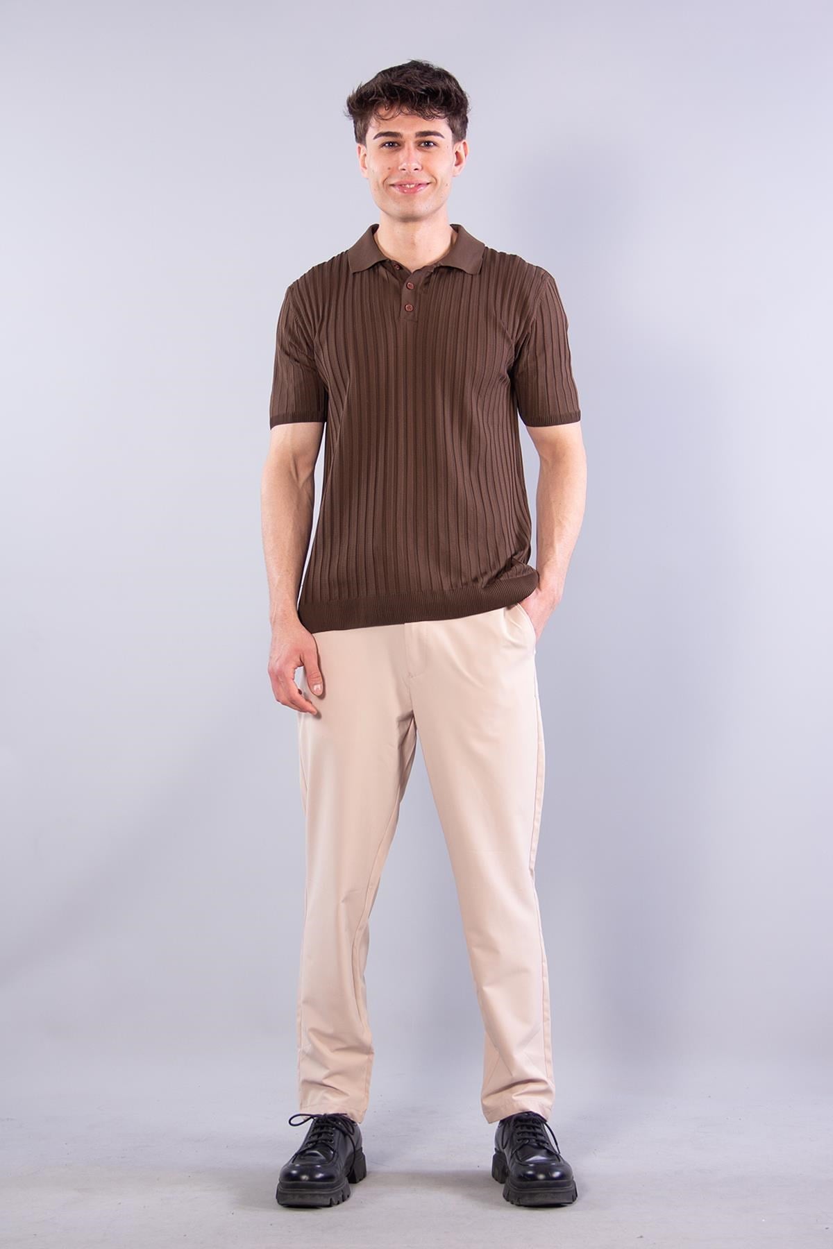 T-shirtmckanzie10028 Polo Yaka Düğmeli Fitilli Triko T-shirtkadınerkek