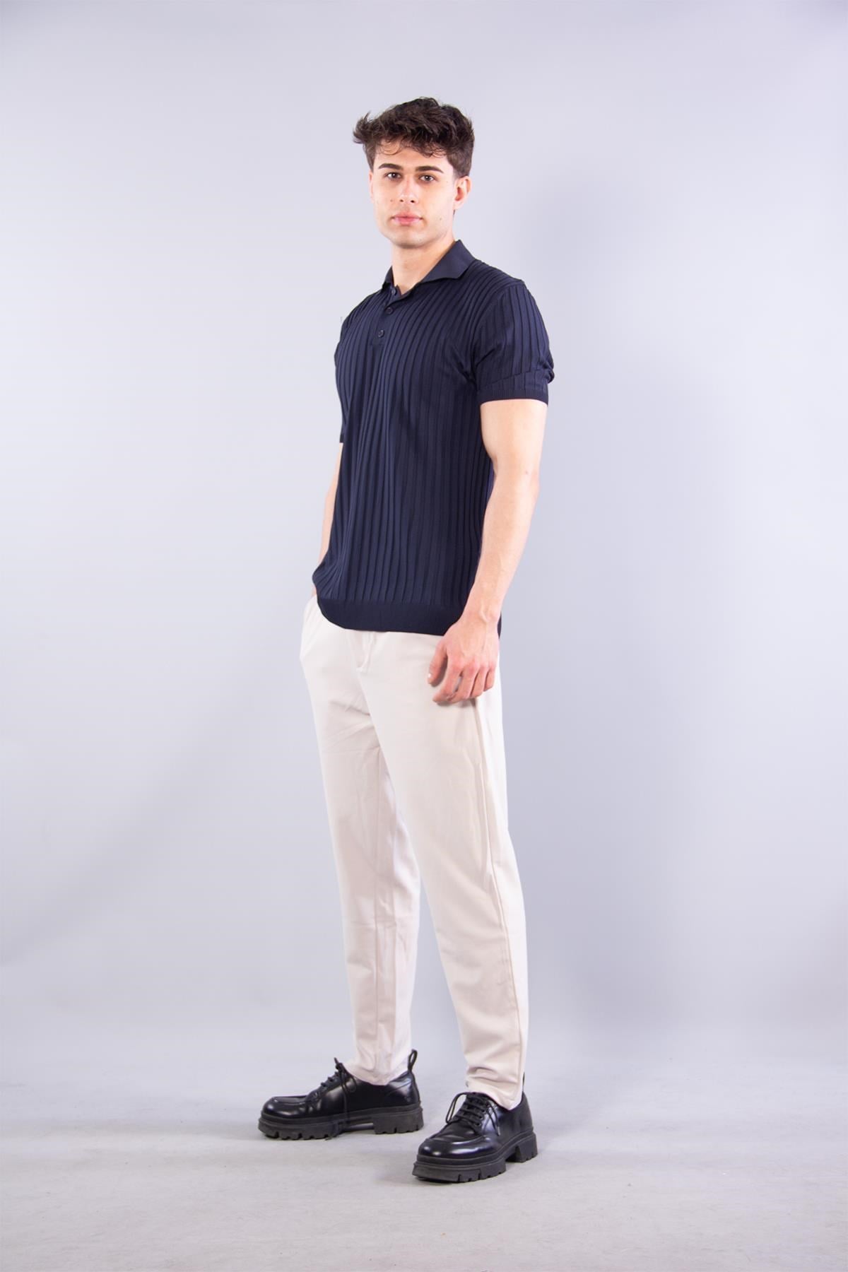 T-shirtmckanzie10028 Polo Yaka Düğmeli Fitilli Triko T-shirtkadınerkek
