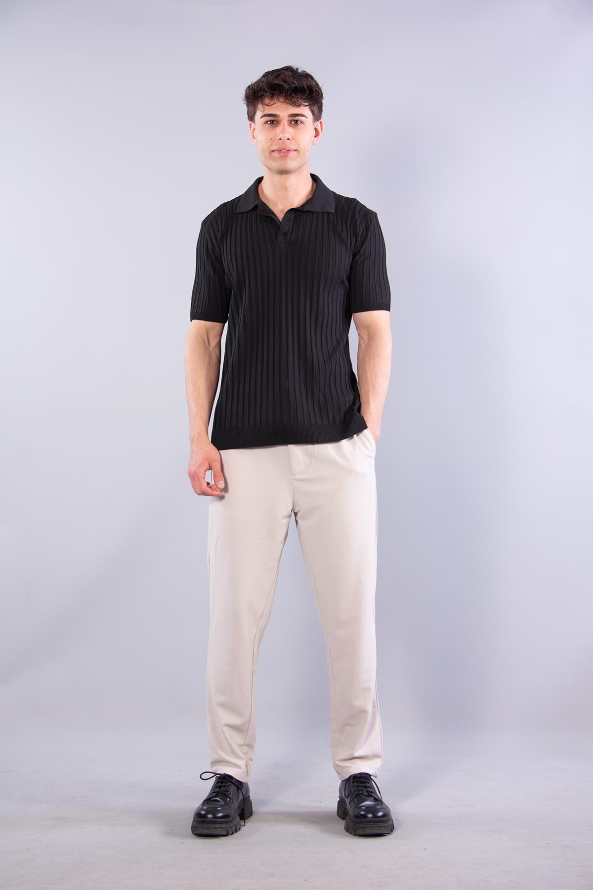 T-shirtmckanzie10028 Polo Yaka Düğmeli Fitilli Triko T-shirtkadınerkek