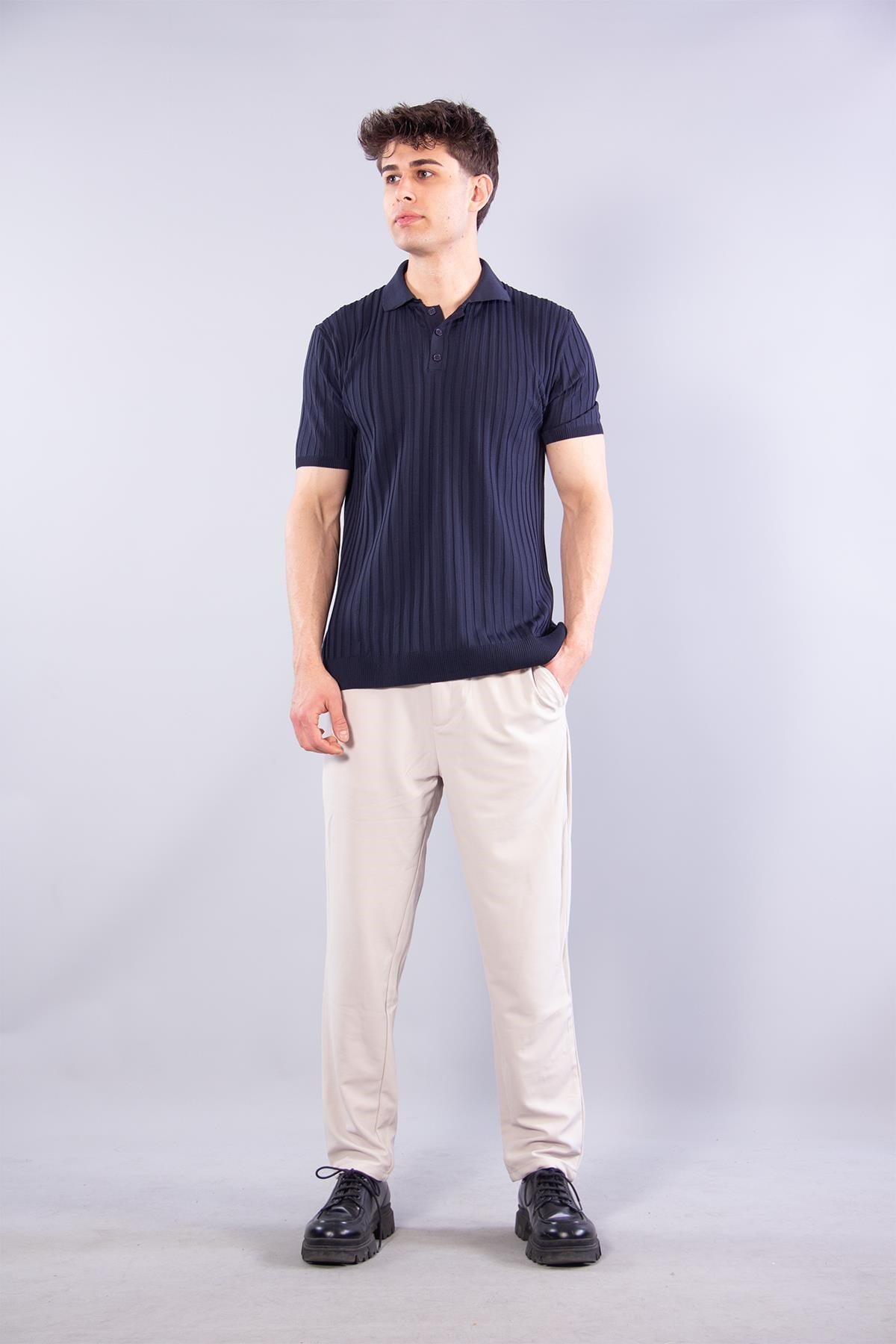 T-shirtmckanzie10028 Polo Yaka Düğmeli Fitilli Triko T-shirtkadınerkek