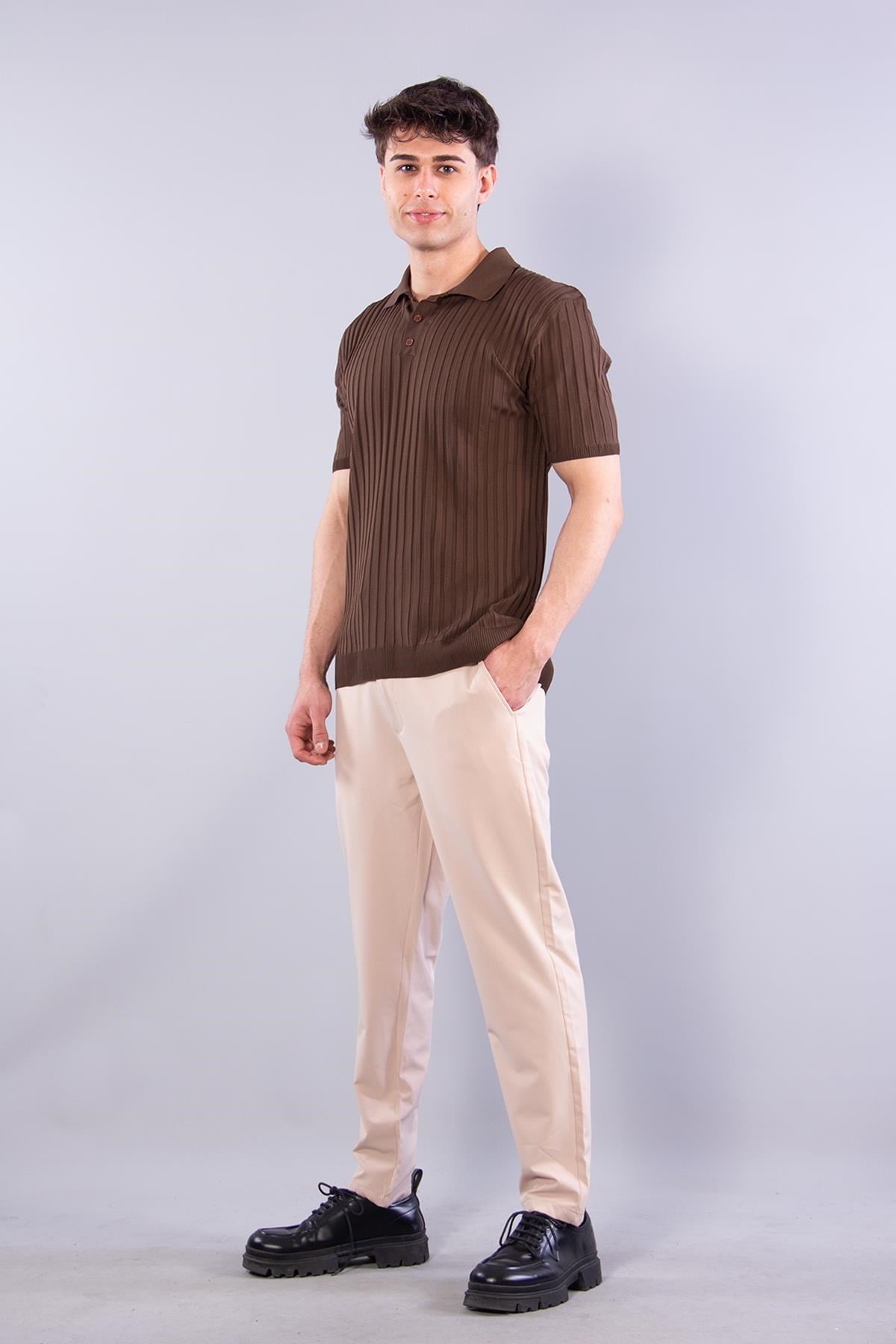 T-shirtmckanzie10028 Polo Yaka Düğmeli Fitilli Triko T-shirtkadınerkek