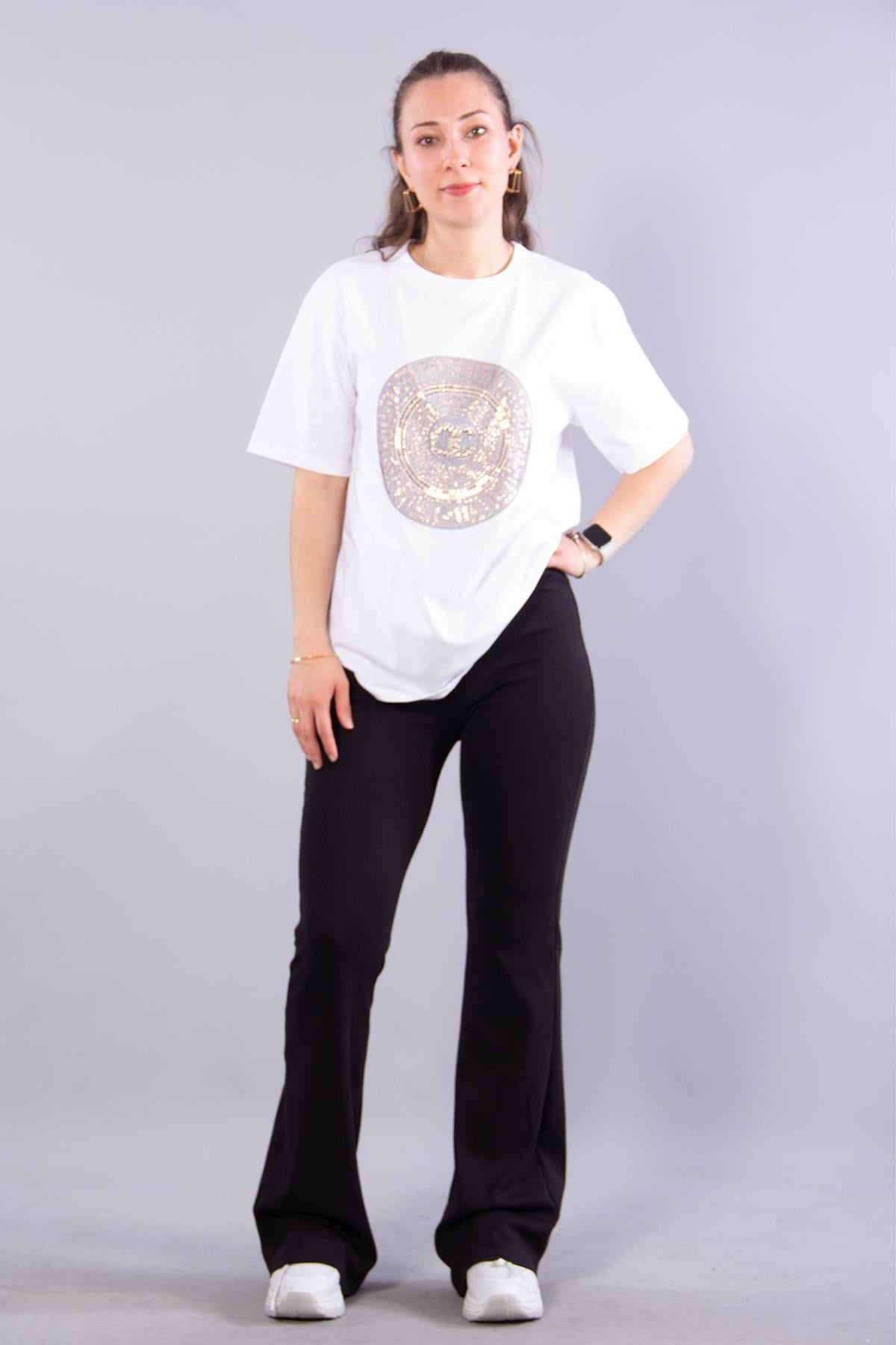 T-shirtmckanzie2001 Oc Taşlı Yuvarlak Desenli O Yaka T-shirtkadınerkek