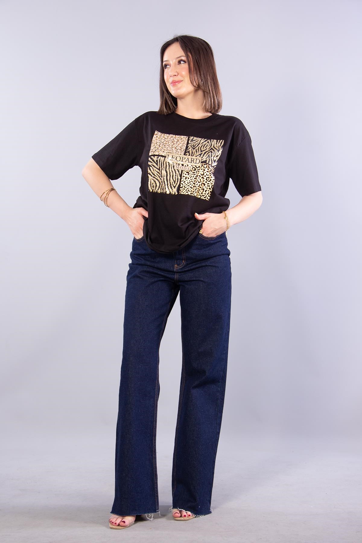 T-shirtmckanzie2002 Leopar Desenli Taşlı Leopard O Yaka T-shirtkadınerkek
