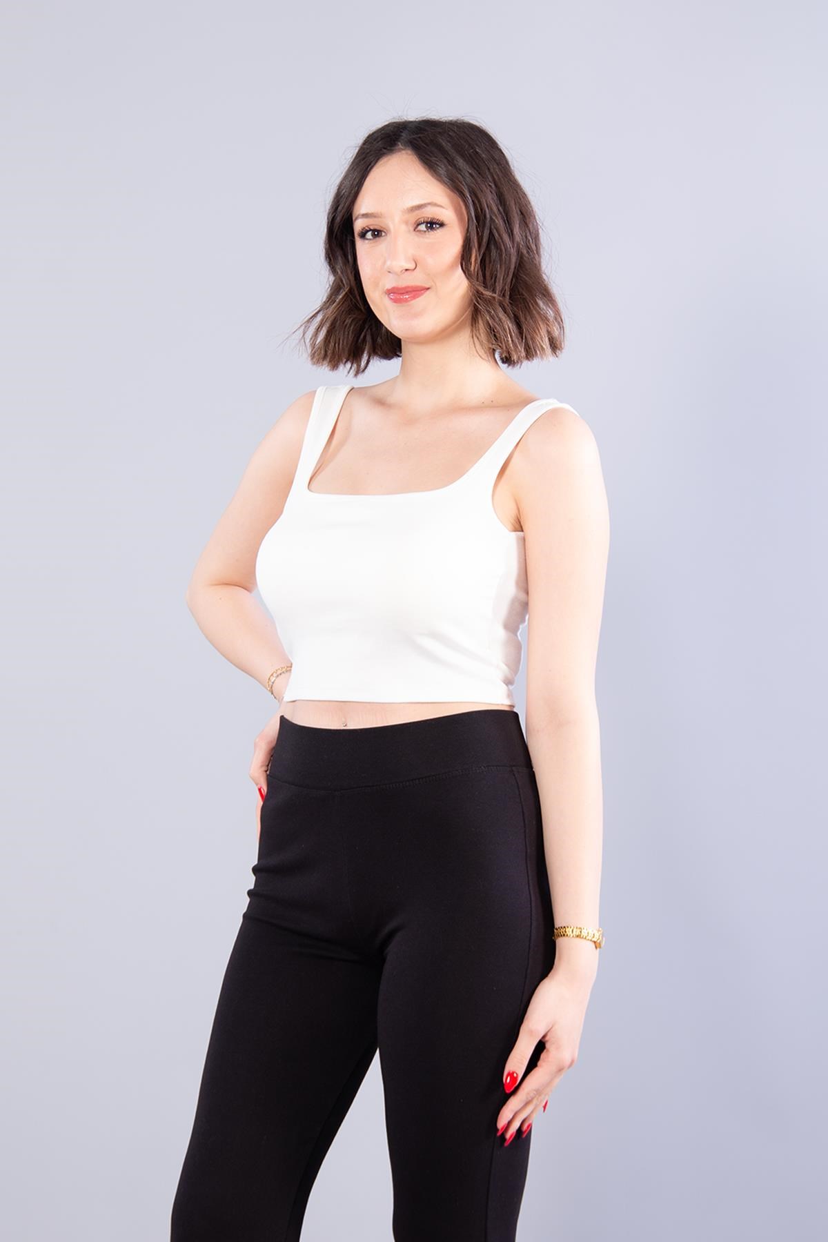 Bluzmckanzie25599 Kompak Ribana Kalın Askılı Bluzkadınerkek