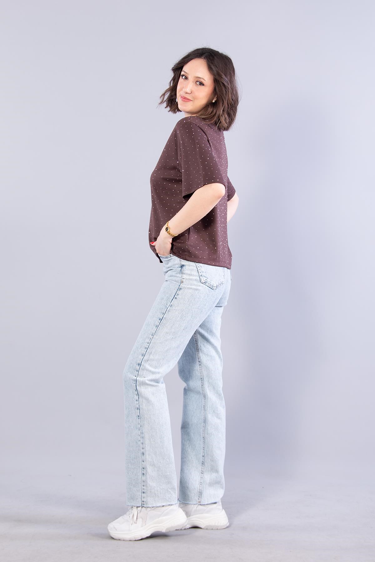 T-shirtmckanzie26768 Taşlı Modal Kumaş T-shirtkadınerkek