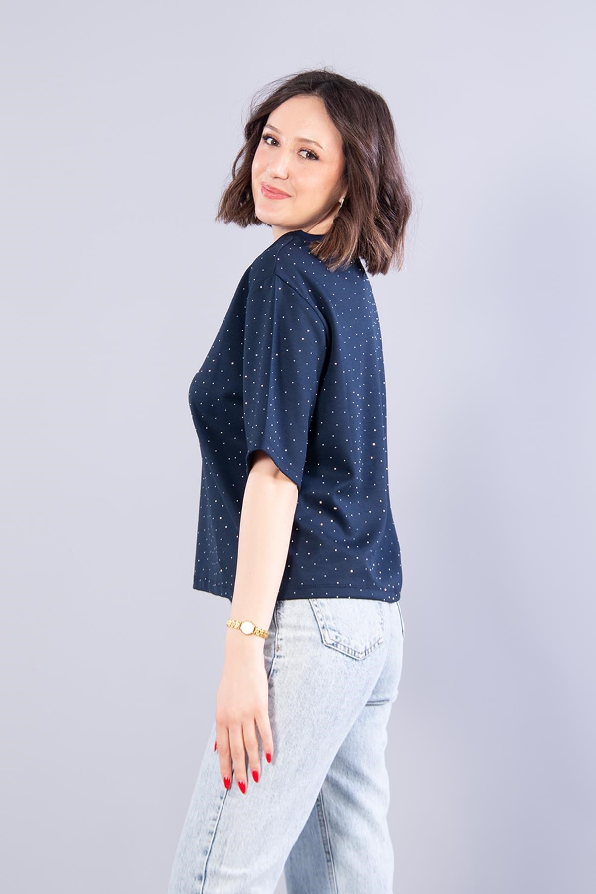 T-shirtmckanzie26768 Taşlı Modal Kumaş T-shirtkadınerkek