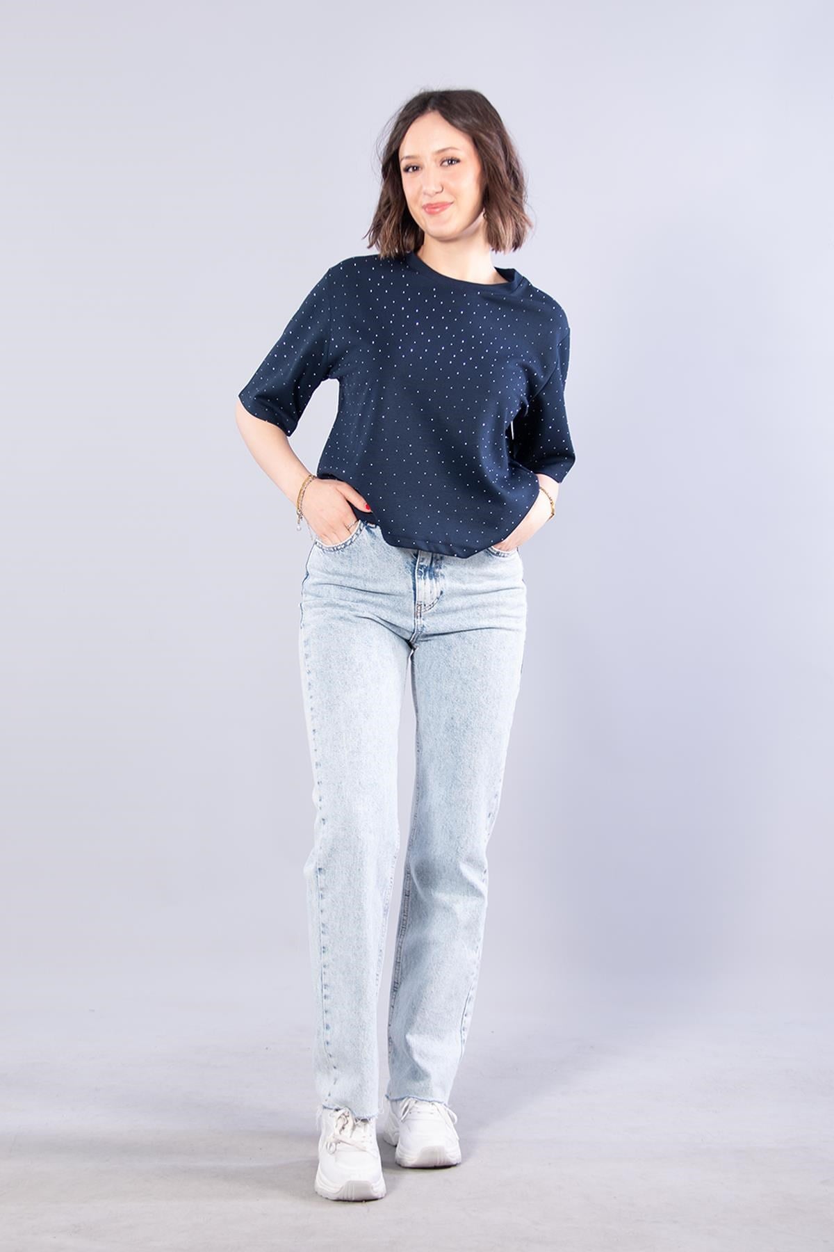 T-shirtmckanzie26768 Taşlı Modal Kumaş T-shirtkadınerkek