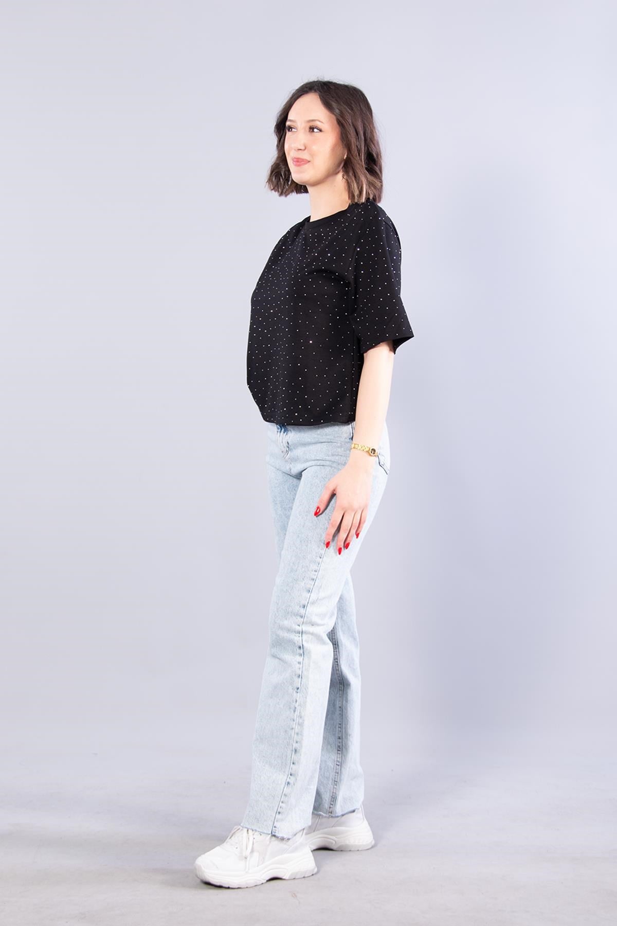 T-shirtmckanzie26768 Taşlı Modal Kumaş T-shirtkadınerkek
