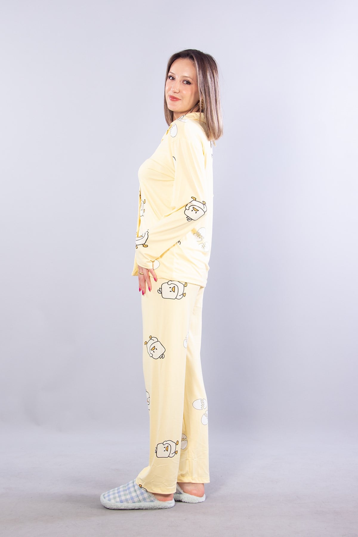 Pijama Takımımckanzie27017 Milan Soft Gömlek Yaka Yumurta Desen Pijama Takımıkadınerkek