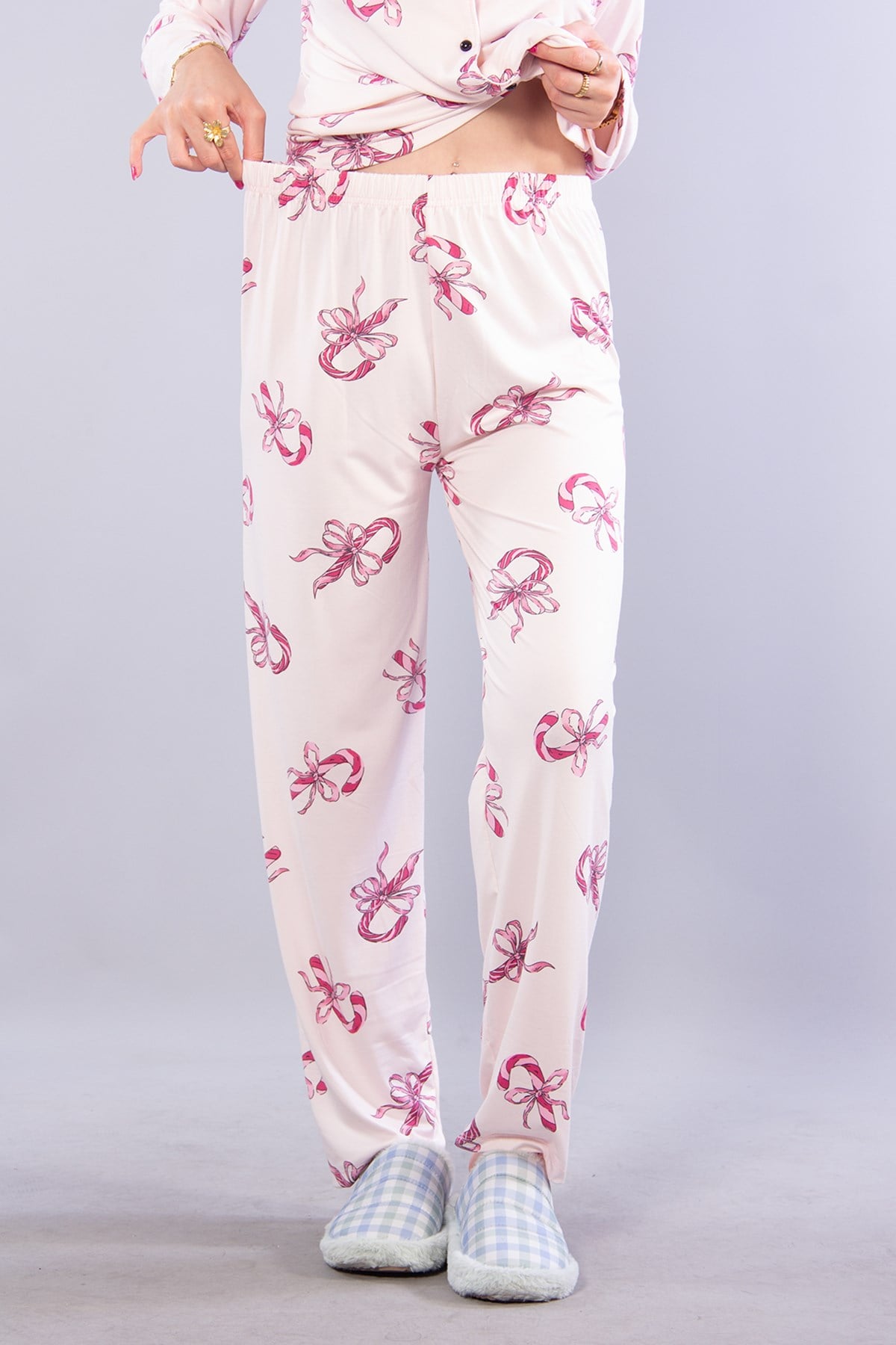 Pijama Takımımckanzie27022 Milan Soft Gömlek Yaka Şeker Kamış Desen Pijama Takımıkadınerkek