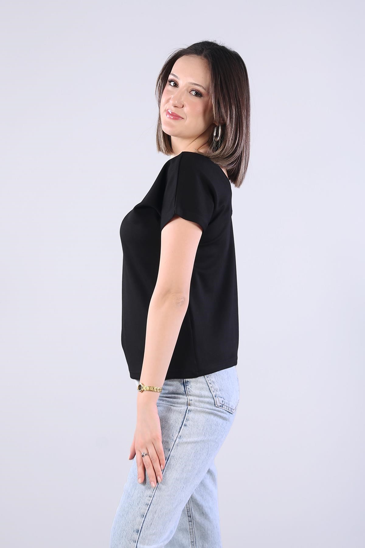 T-shirtmckanzie2962-1 Modal Kumaş Arkası Önü Derin V Yaka T-shirtkadınerkek