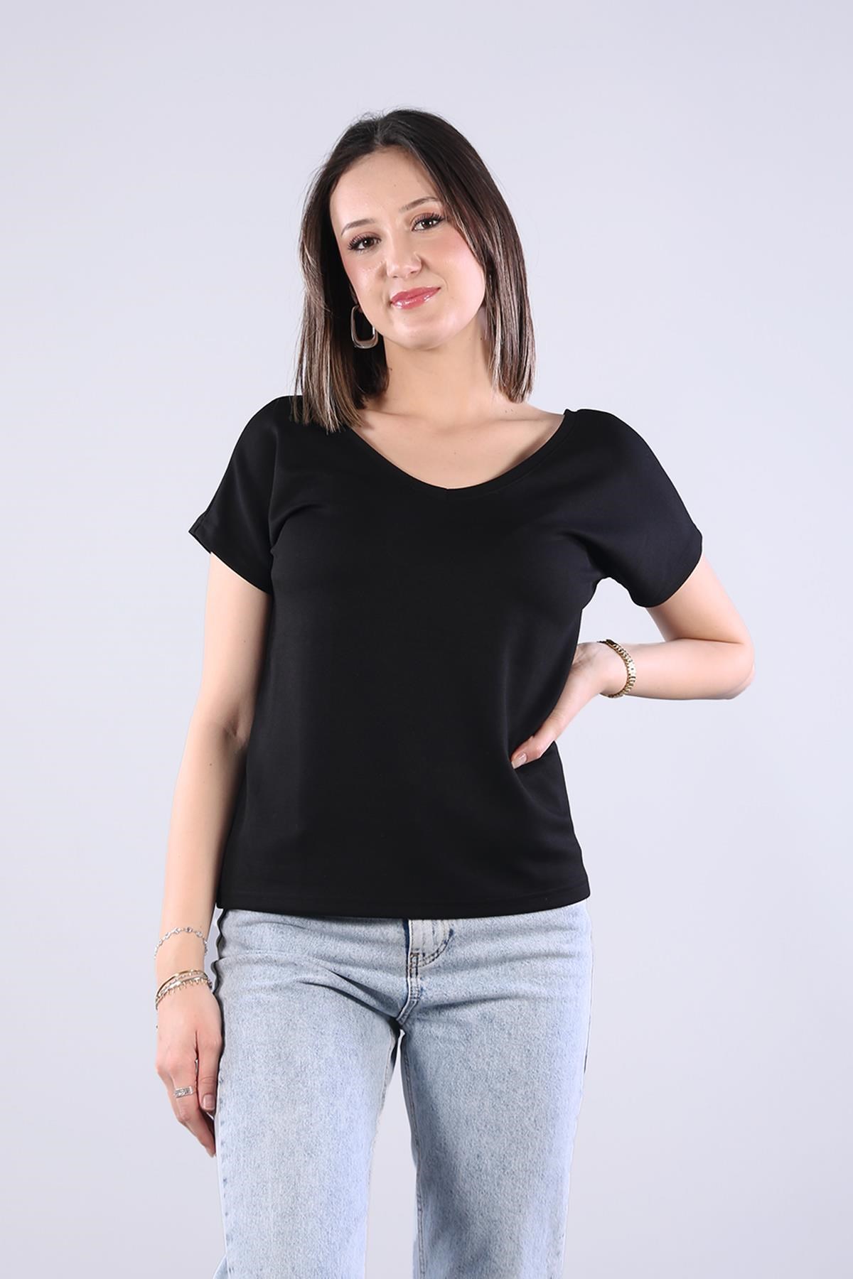 T-shirtmckanzie2962-1 Modal Kumaş Arkası Önü Derin V Yaka T-shirtkadınerkek