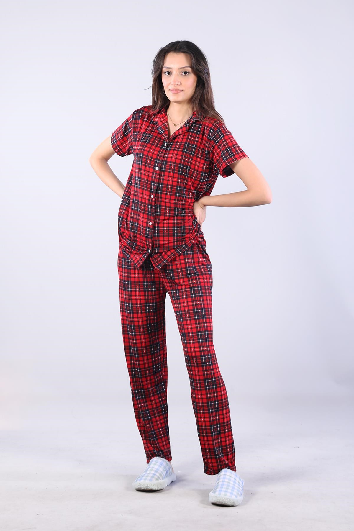 Pijama Takımımckanzie3116 Milan Gömlek Yaka Kısa Kol Üst Uzun Alt Pijama Takımıkadınerkek