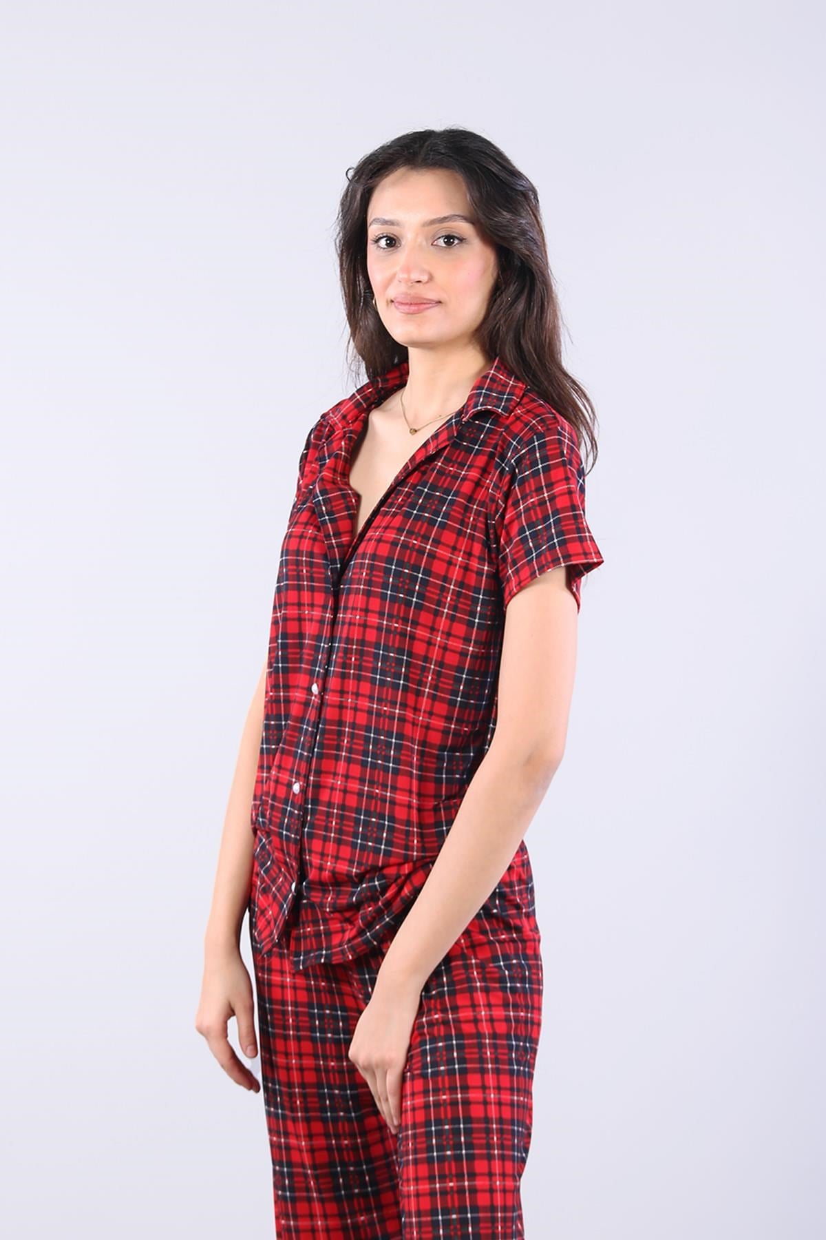 Pijama Takımımckanzie3116 Milan Gömlek Yaka Kısa Kol Üst Uzun Alt Pijama Takımıkadınerkek