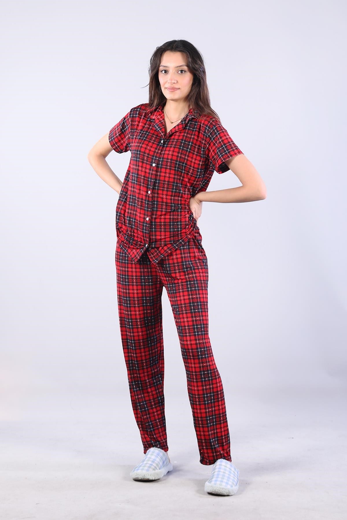 Pijama Takımımckanzie3116 Milan Gömlek Yaka Kısa Kol Üst Uzun Alt Pijama Takımıkadınerkek