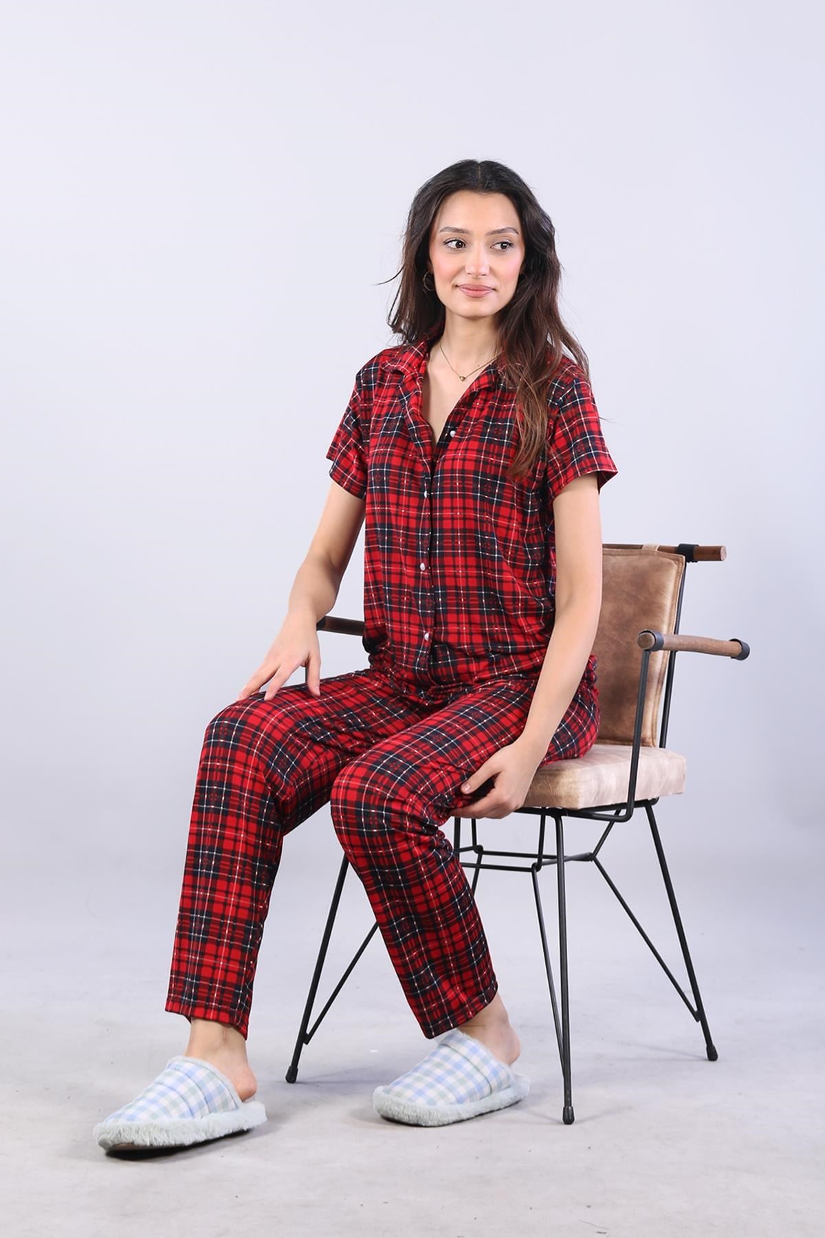 Pijama Takımımckanzie3116 Milan Gömlek Yaka Kısa Kol Üst Uzun Alt Pijama Takımıkadınerkek