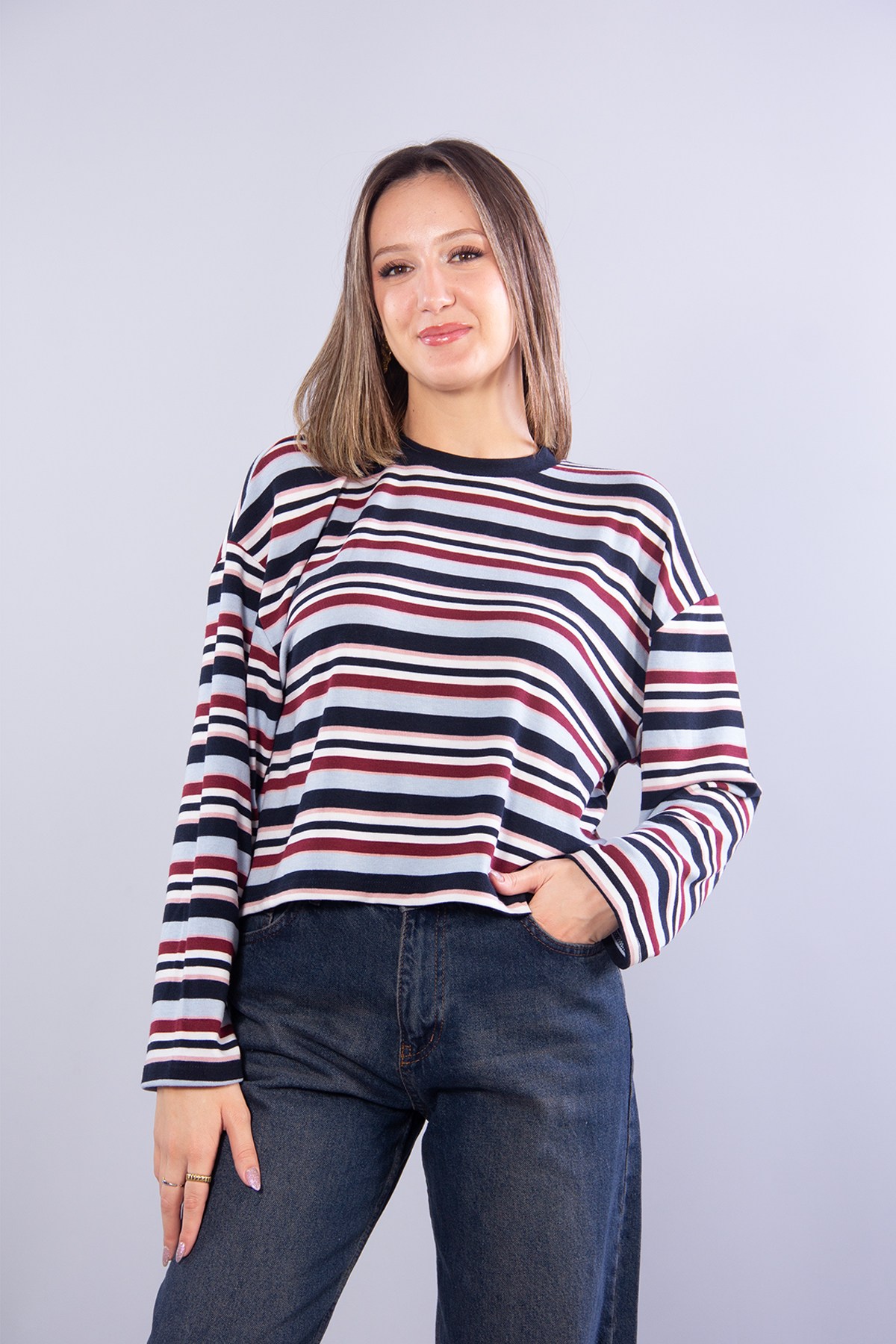 Sweatmckanzie4468 O Yaka Çizgili Sweatkadınerkek