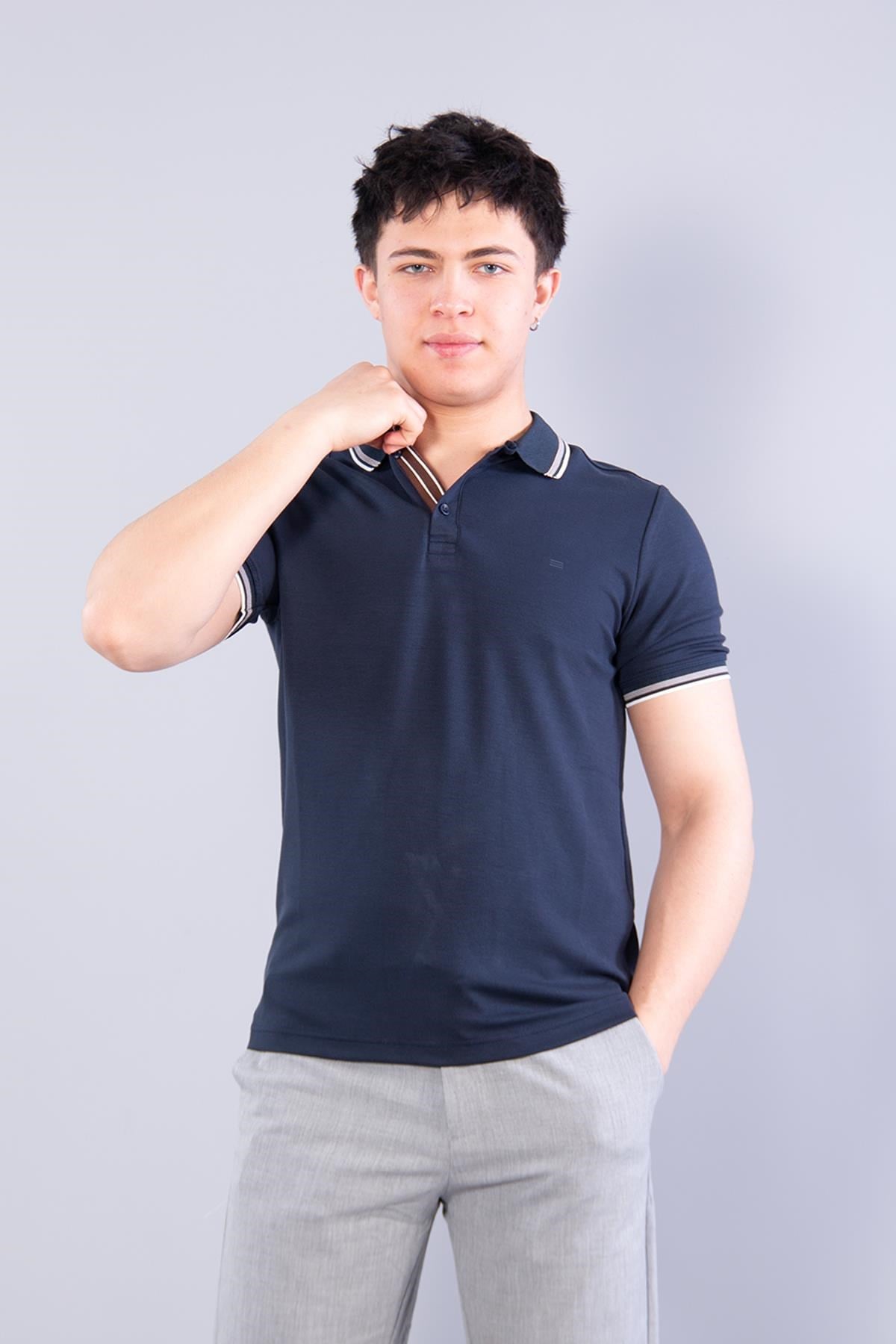 T-shirtmckanzie4623 Yakalı Çizgili Modal Kumaş T-shirtkadınerkek
