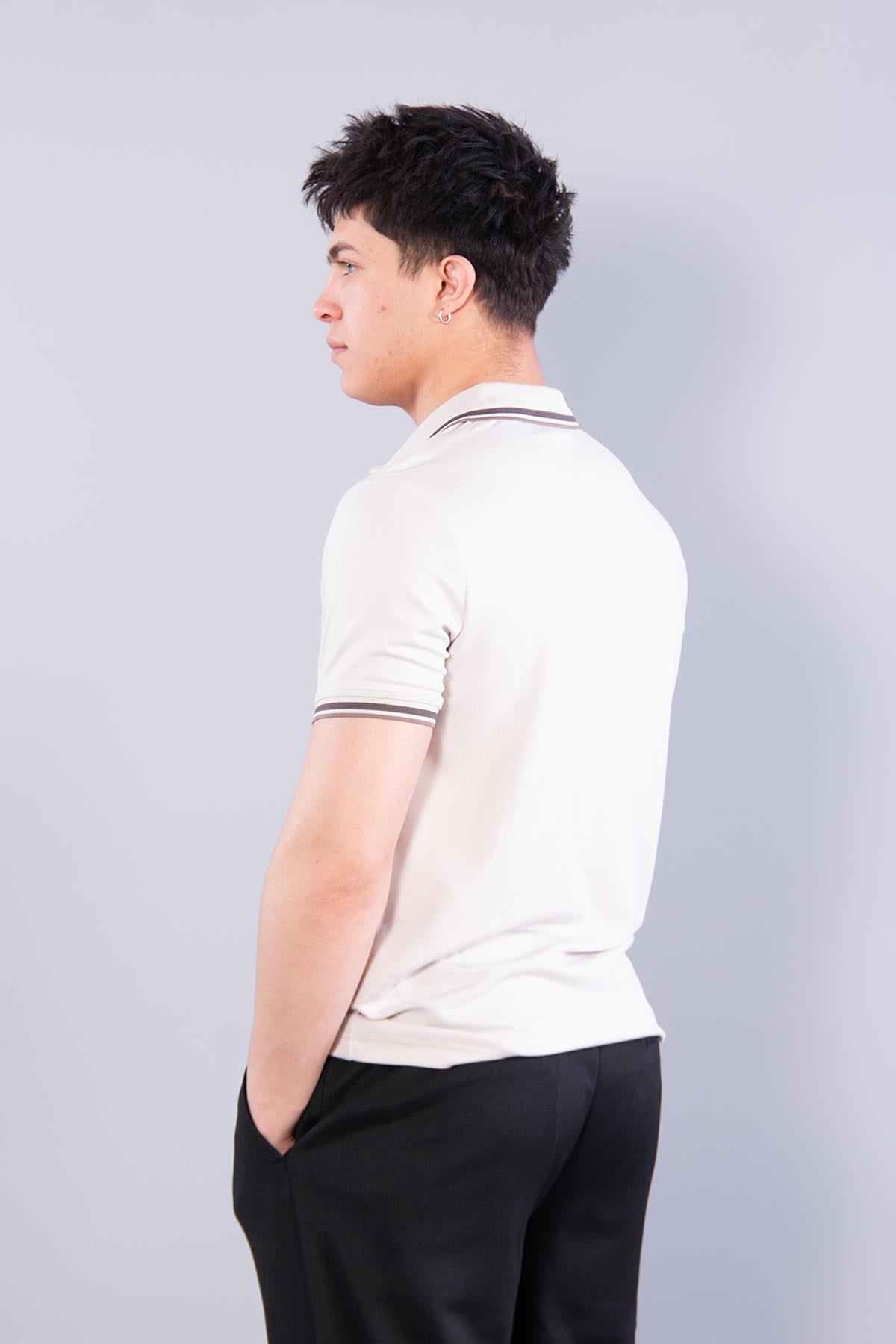 T-shirtmckanzie4623 Yakalı Çizgili Modal Kumaş T-shirtkadınerkek