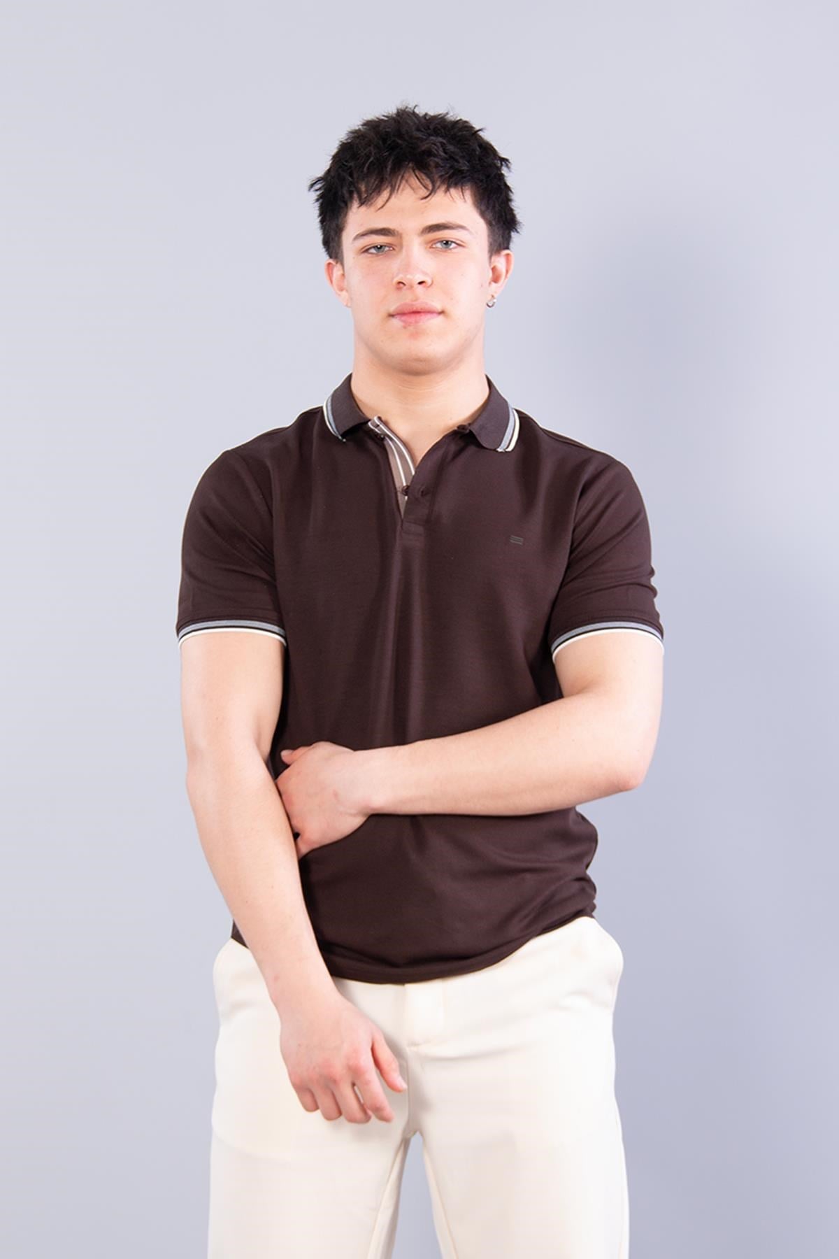 T-shirtmckanzie4623 Yakalı Çizgili Modal Kumaş T-shirtkadınerkek