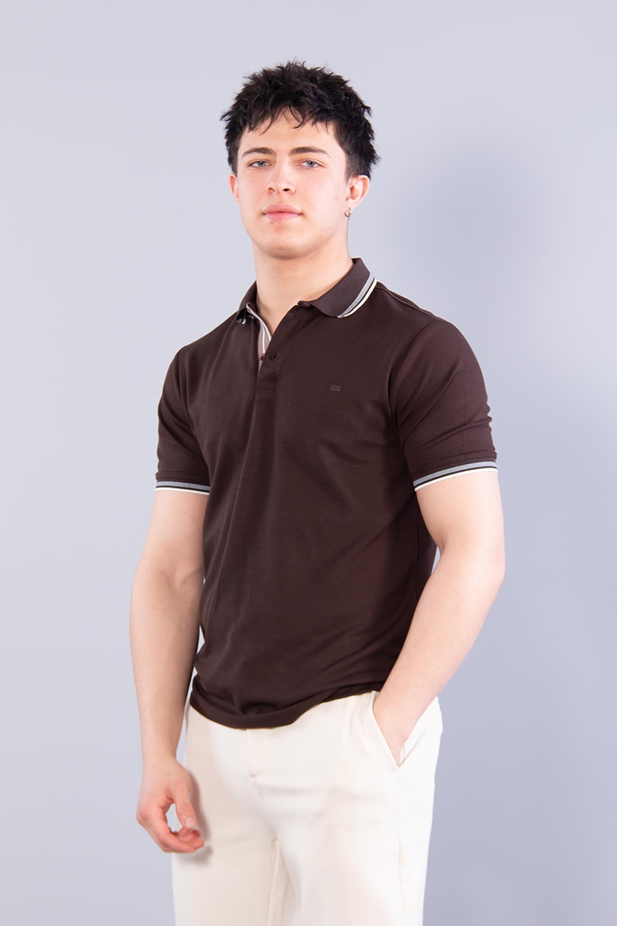T-shirtmckanzie4623 Yakalı Çizgili Modal Kumaş T-shirtkadınerkek