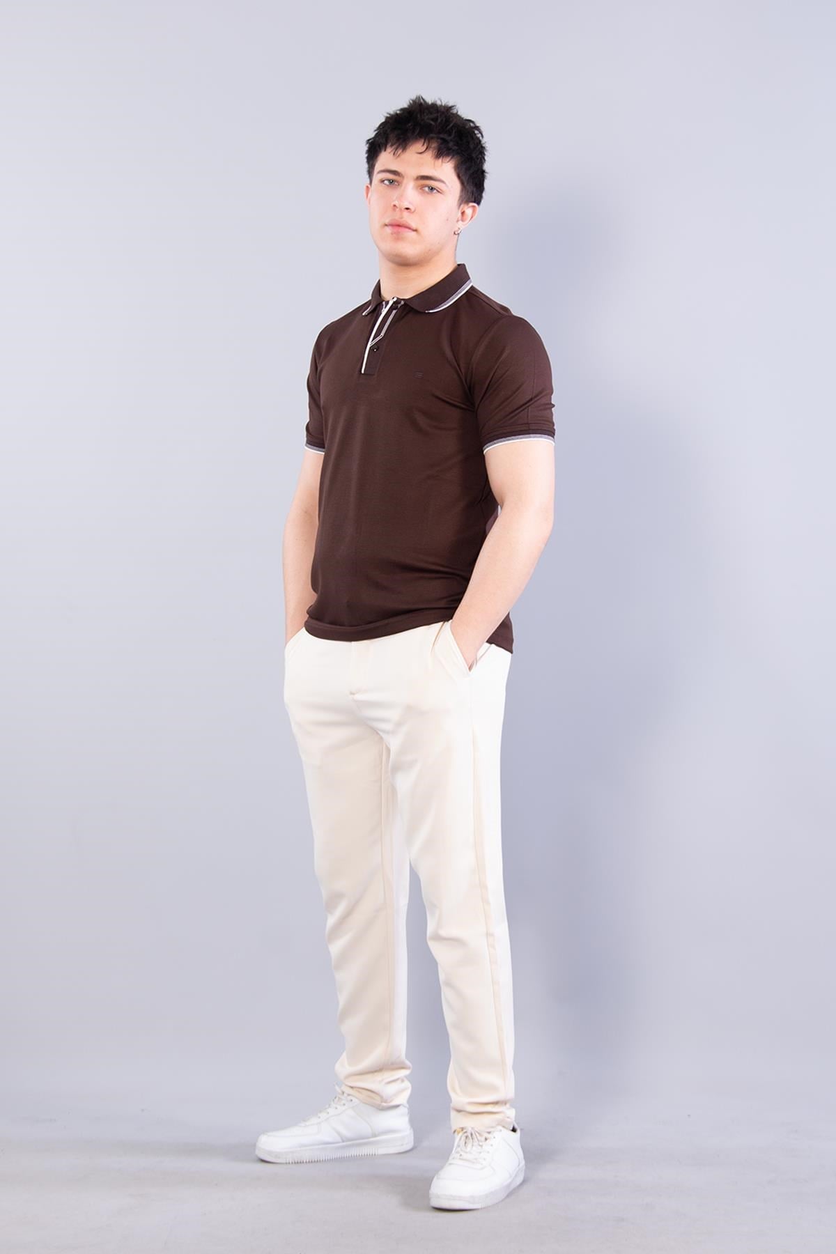 T-shirtmckanzie4662 Yakası Çizgili Modal T-shirtkadınerkek