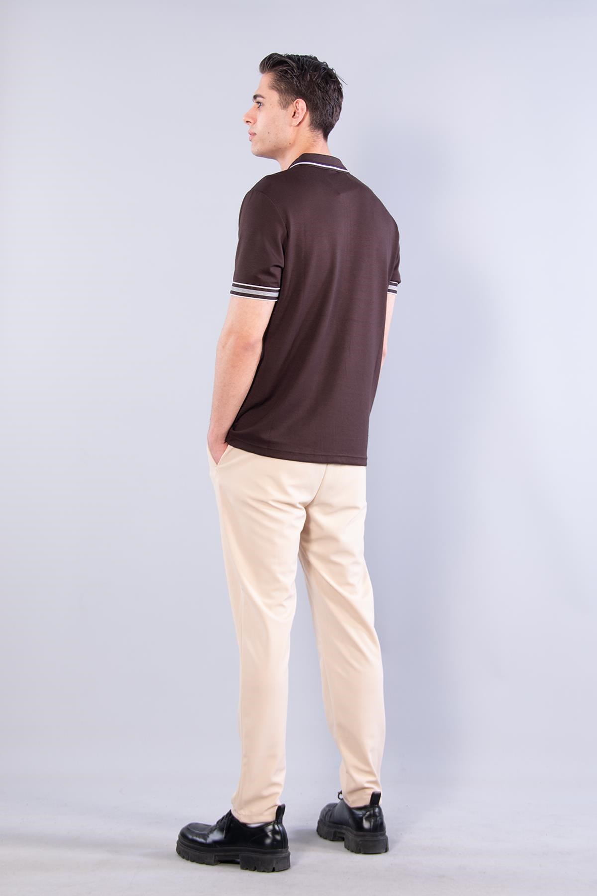 T-shirtmckanzie4665 Modal Yakası Fermuarlı Yaka Ve Kol Ucu Çizgilikadınerkek